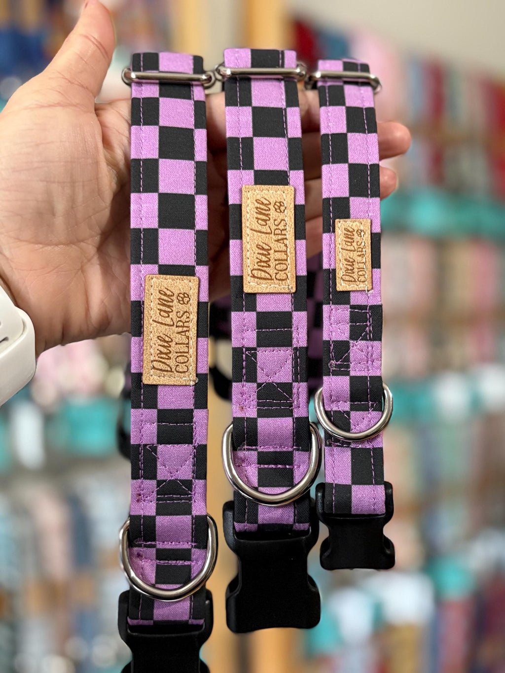 Purple and Black Checker Dog Collar