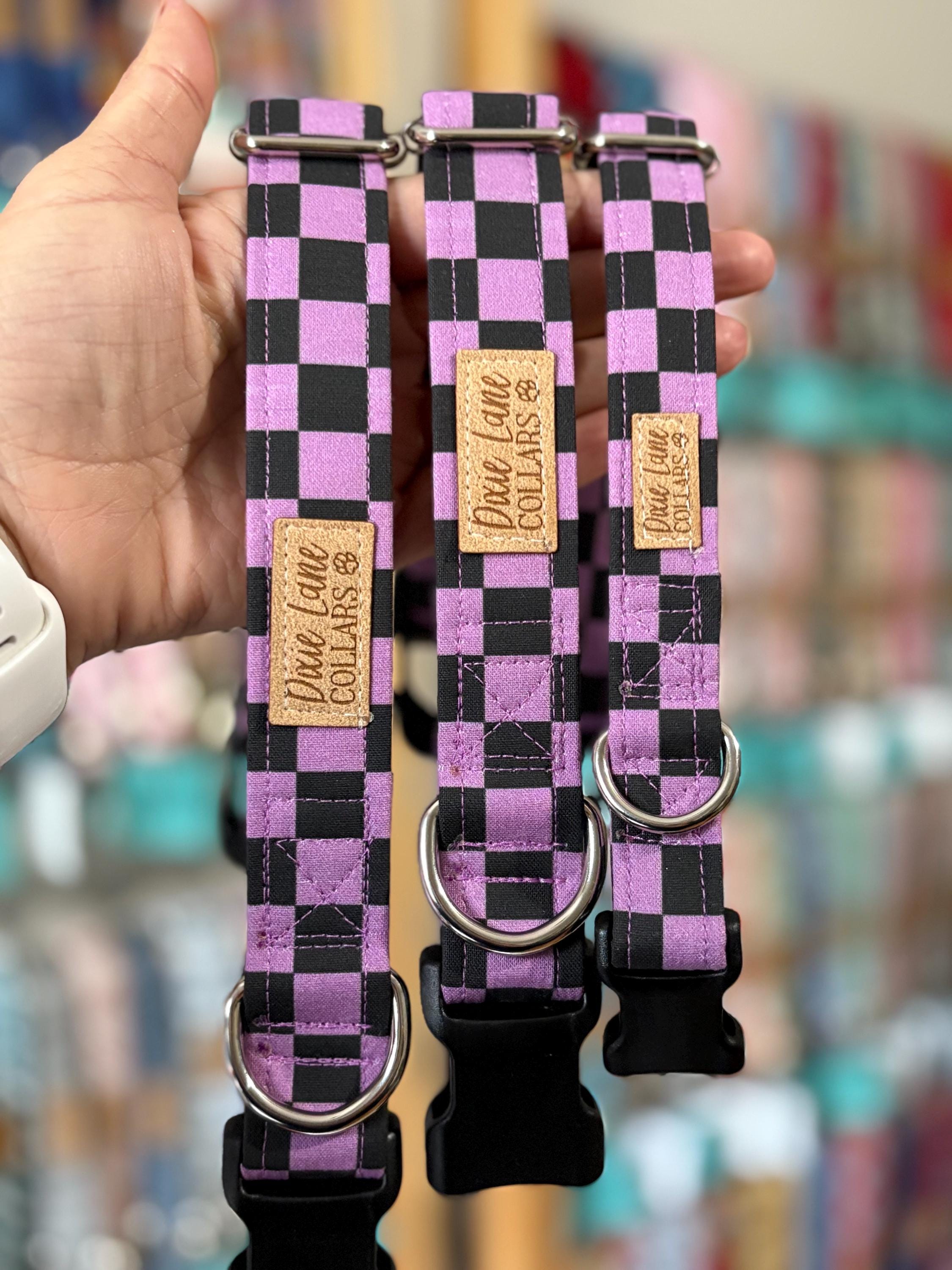 Purple and Black Checker Dog Collar