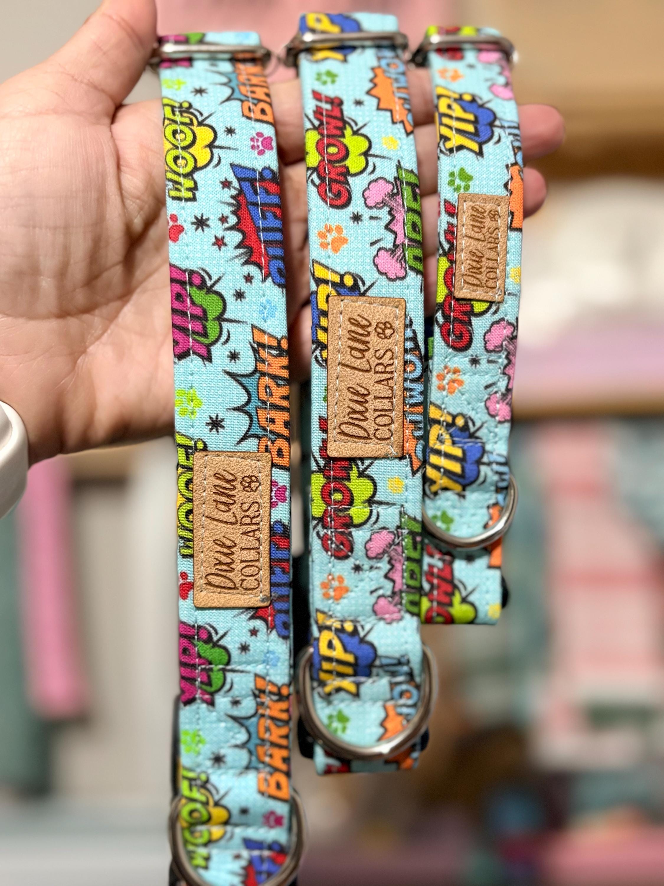 Retro Comic Strip Style Fabric Dog Collar