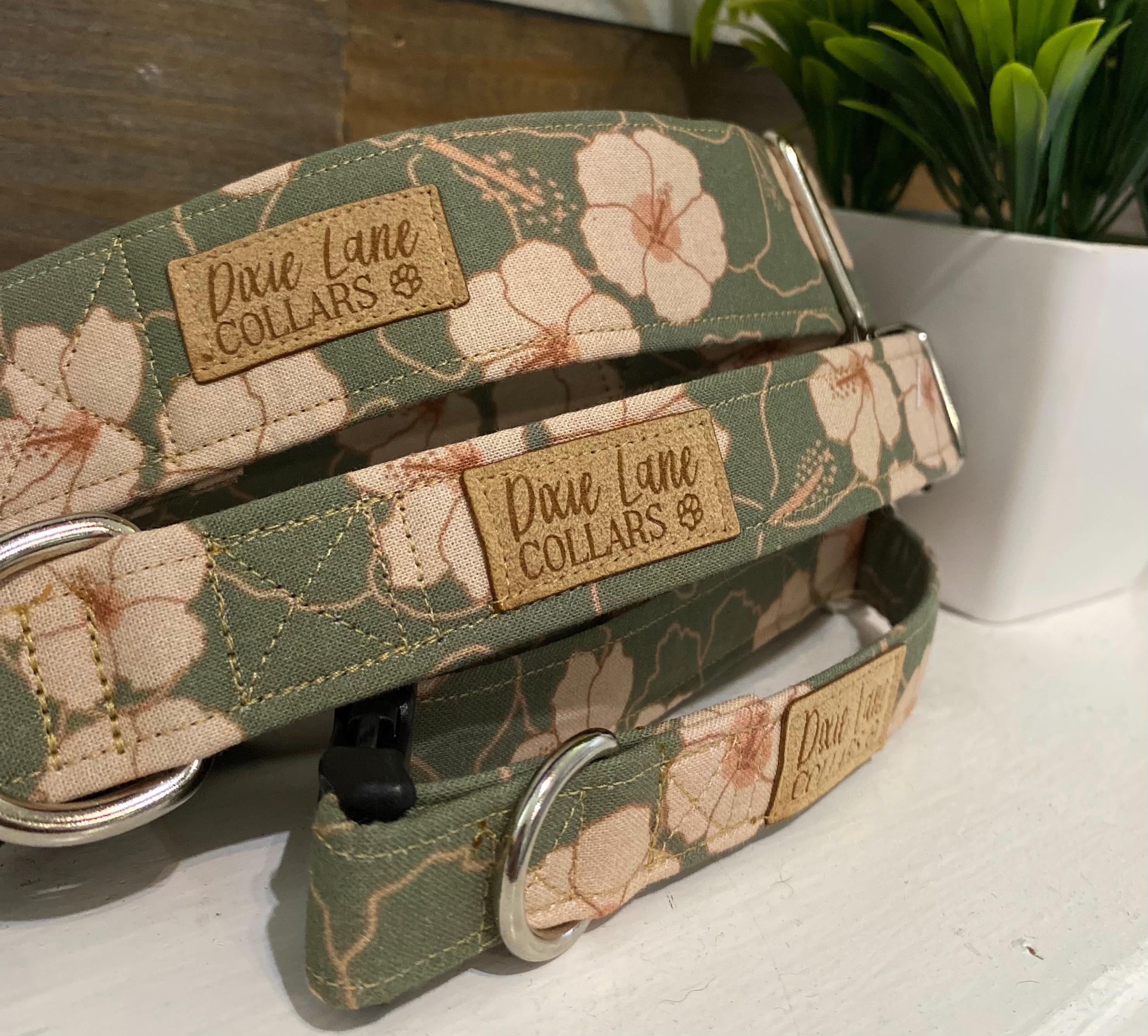 Green Hibiscus Floral Dog Collar