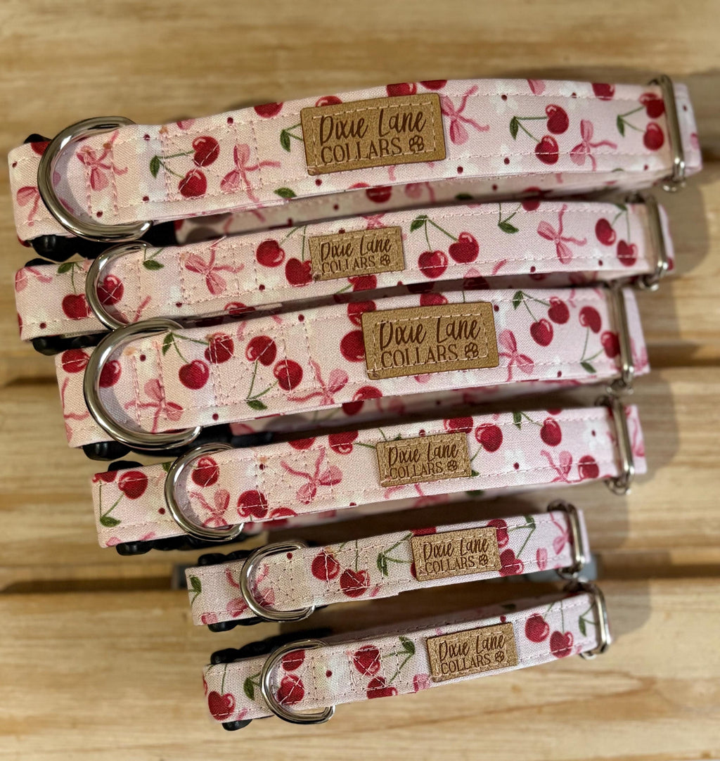 Pink Cherry and Bows Floral Dog Collar