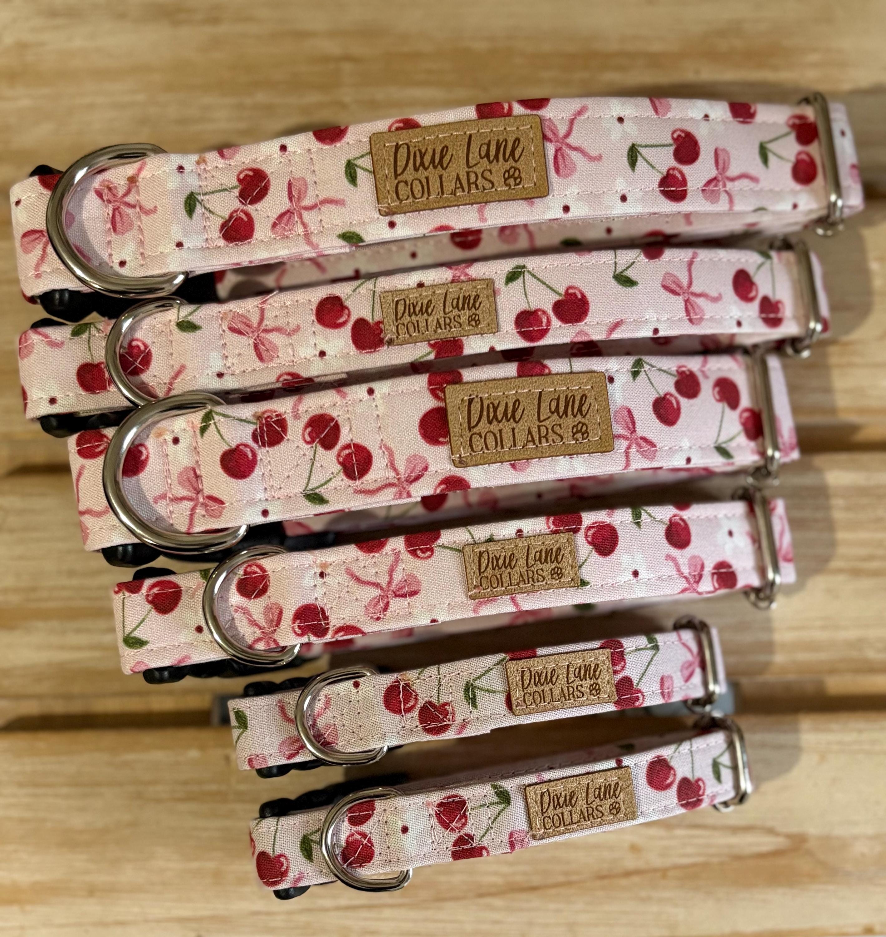 Pink Cherry and Bows Floral Dog Collar