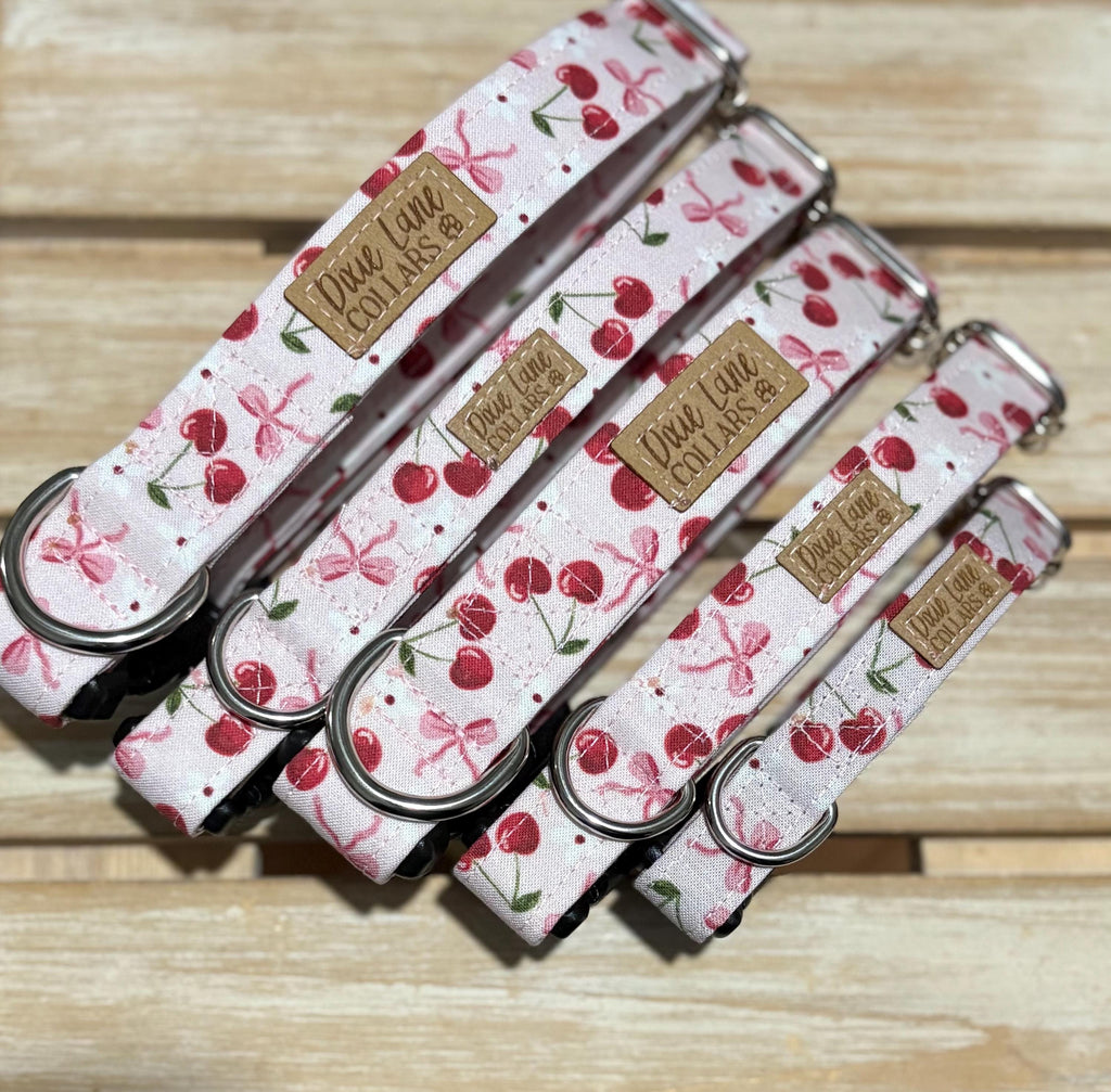 Pink Cherry and Bows Floral Dog Collar