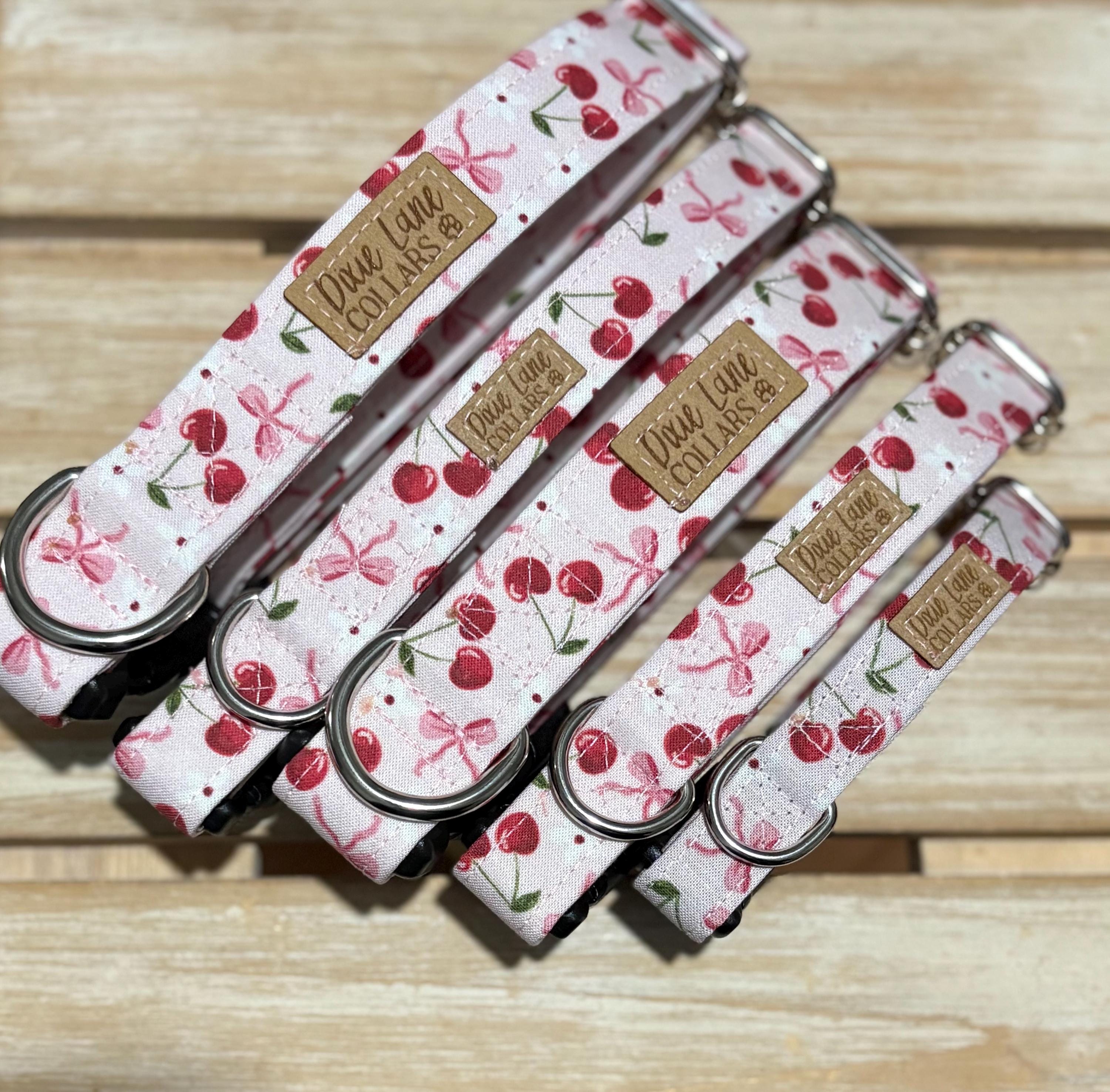 Pink Cherry and Bows Floral Dog Collar