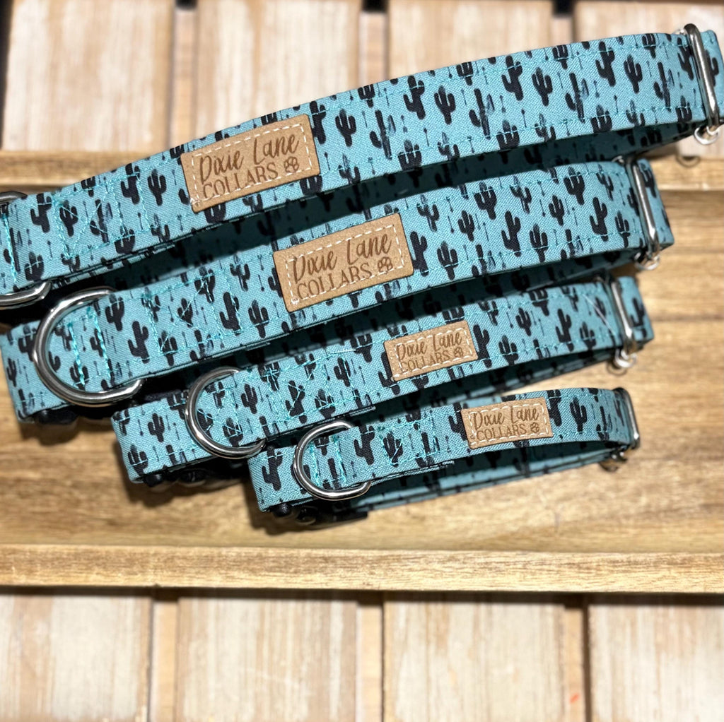 Teal Western Cactus Dog Collar