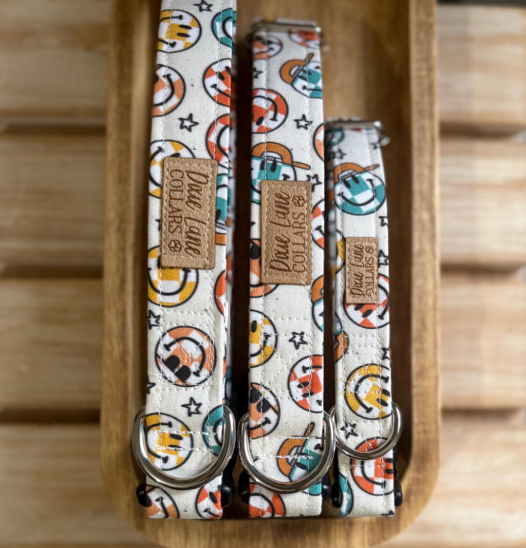 Checkered Smiley Face Dog Collar