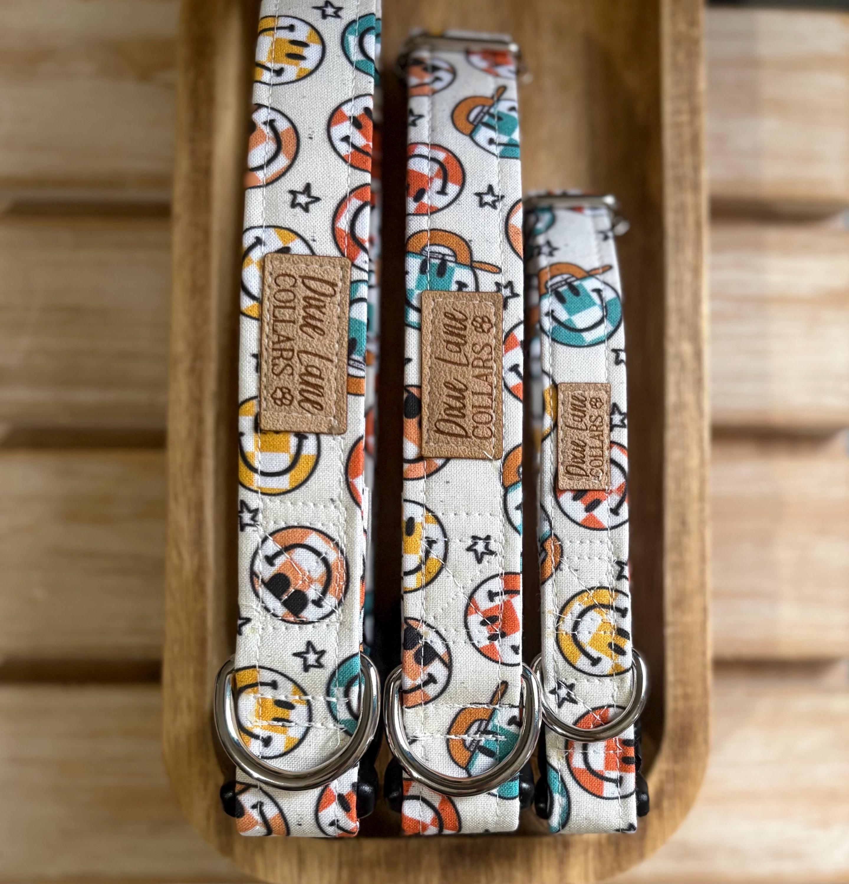 Checkered Smiley Face Dog Collar