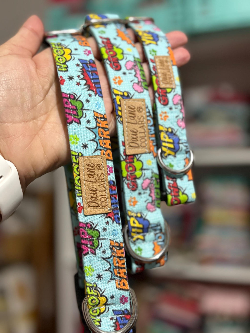 Retro Comic Strip Style Fabric Dog Collar