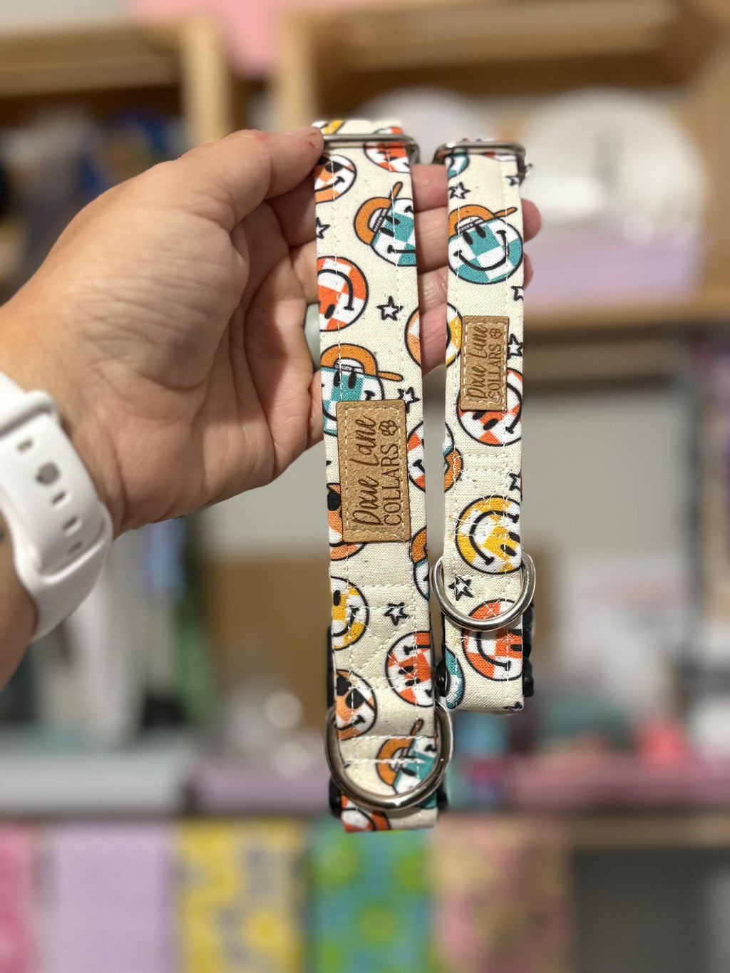 Checkered Smiley Face Dog Collar