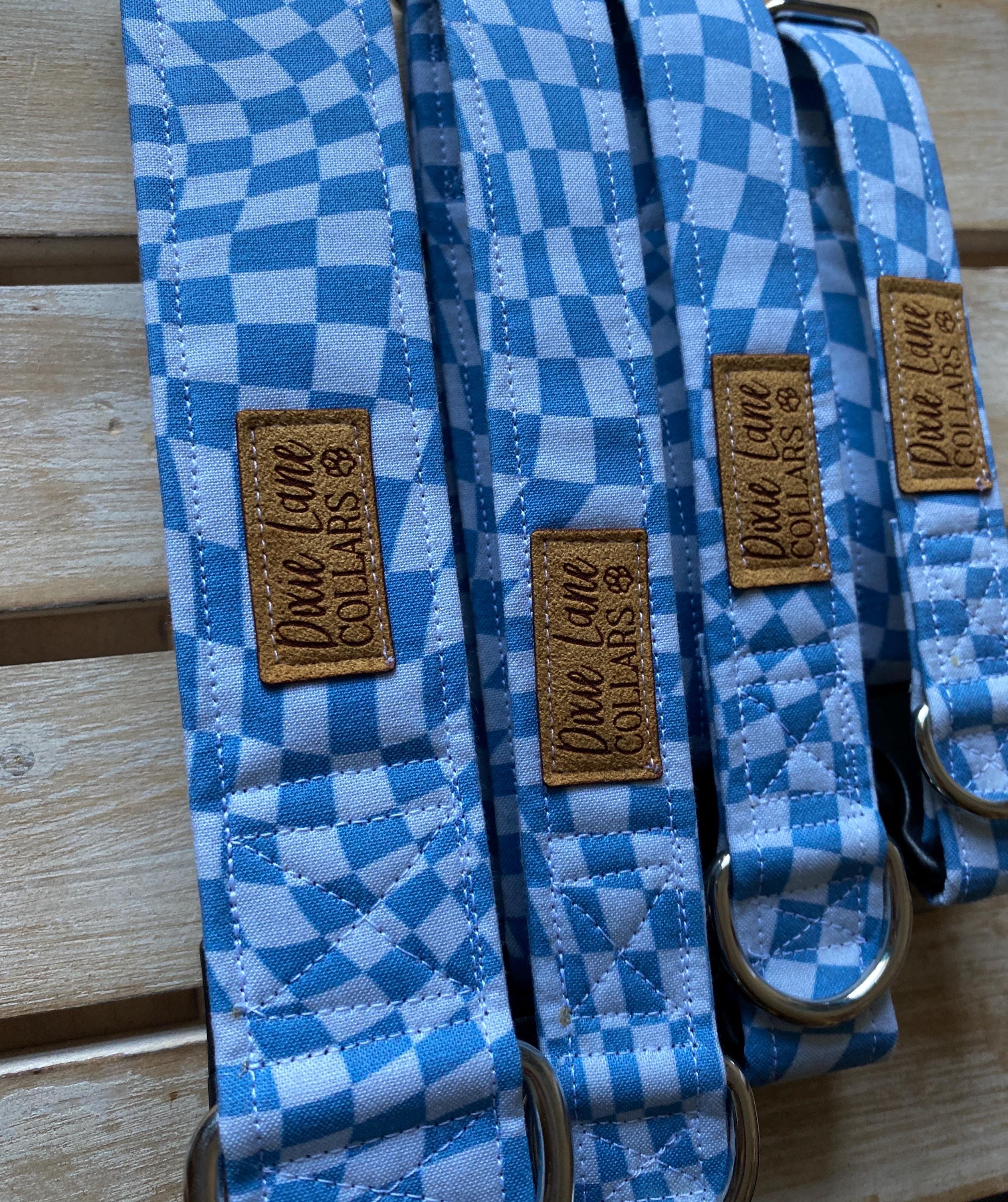 Blue Wavy Racing Checker Dog Collar
