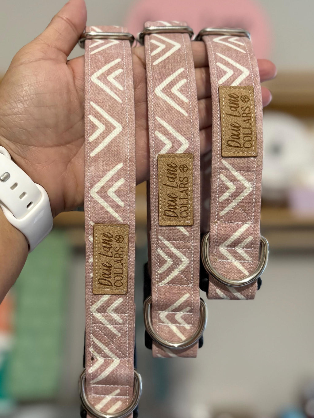 Pink Chevron Fabric Dog Collar