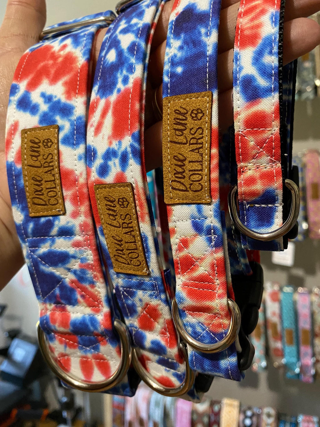Red White and Blue Tie Dye Dog Collar