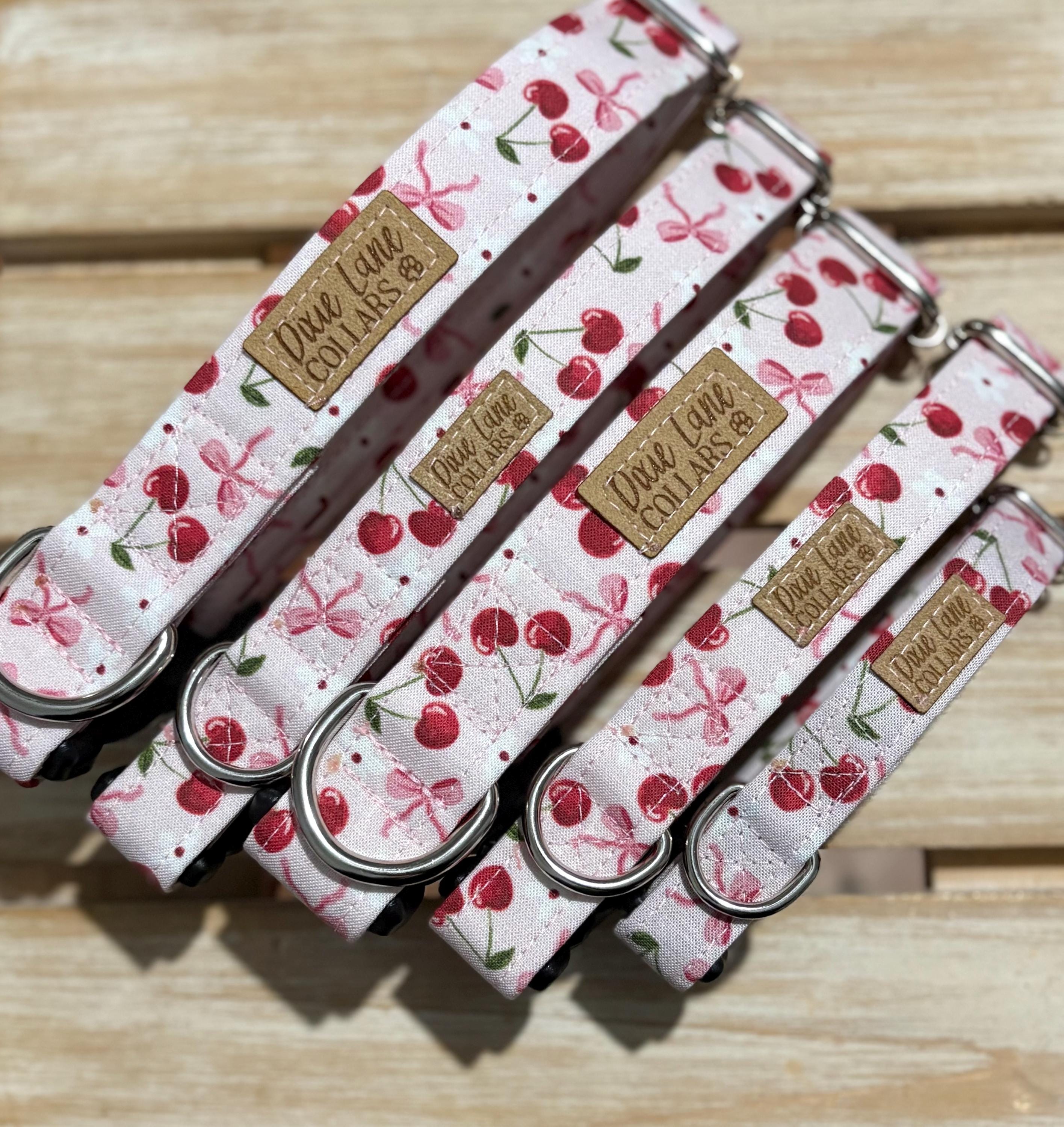 Pink Cherry and Bows Floral Dog Collar