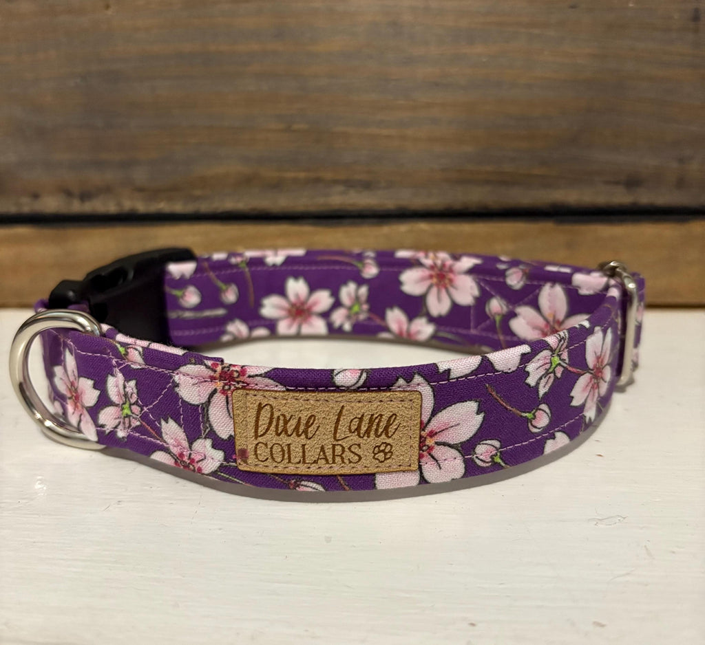 Purple Cherry Blossom Dog Collar
