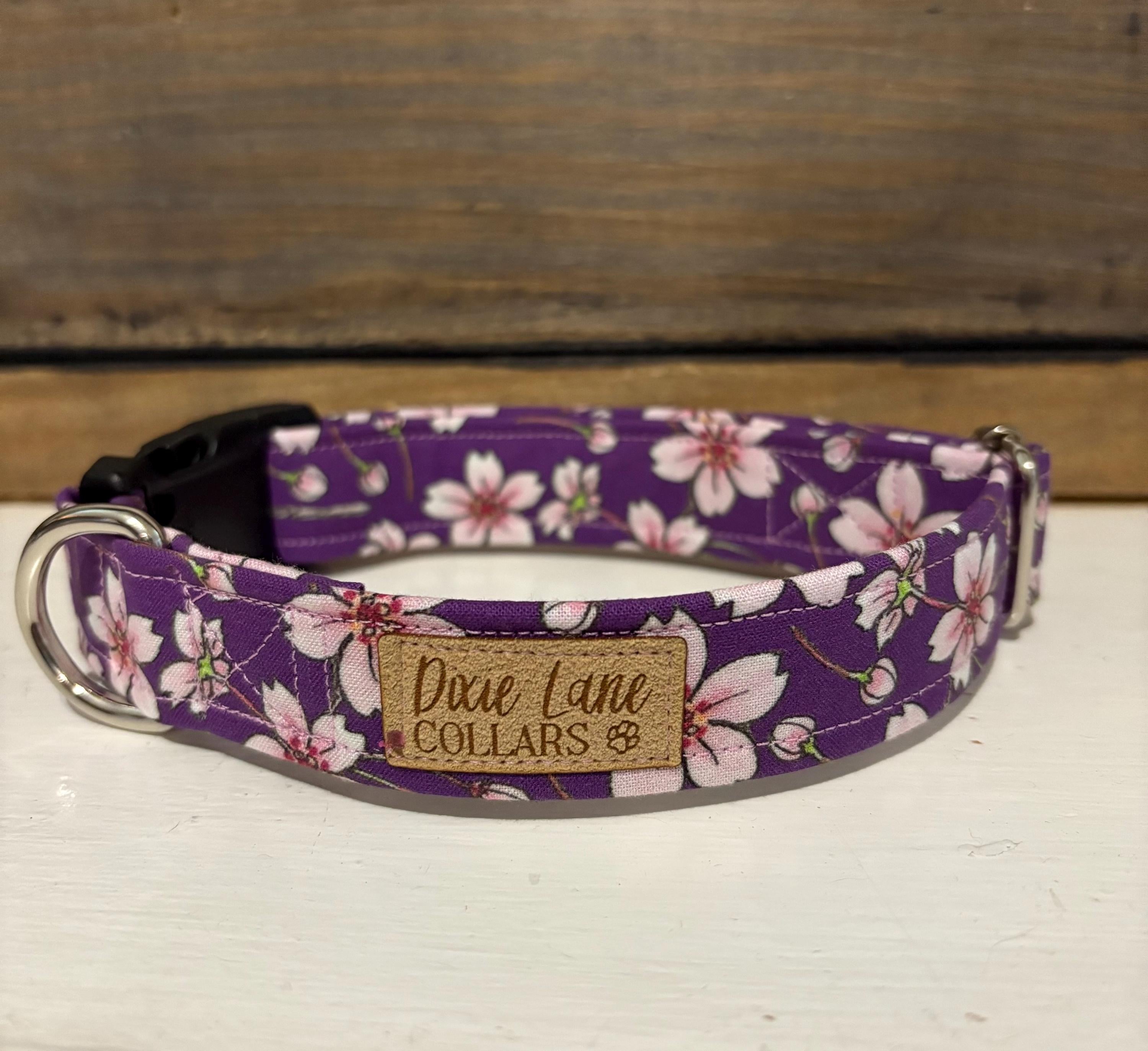 Purple Cherry Blossom Dog Collar