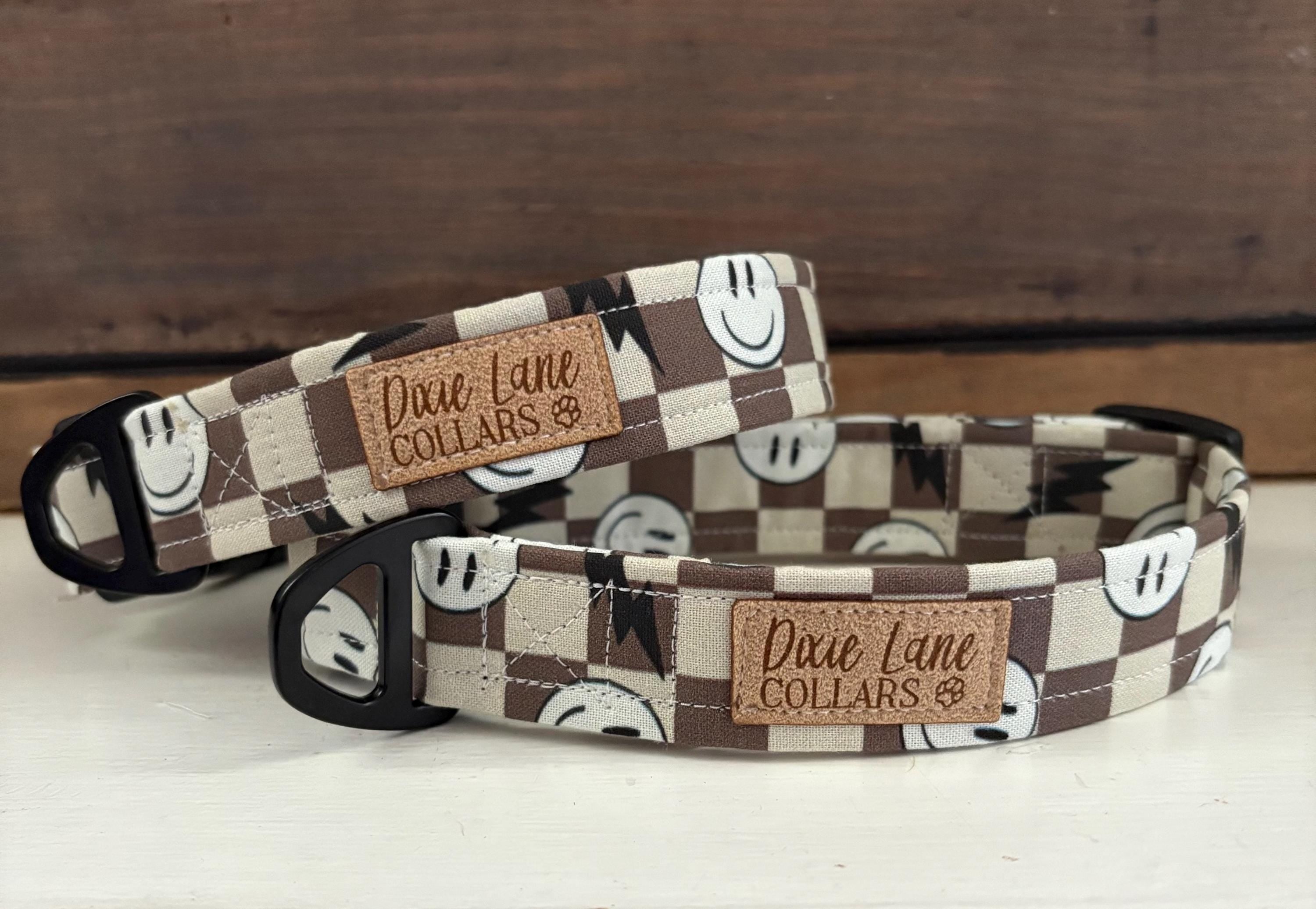 Brown Smiles Checker Dog Collar