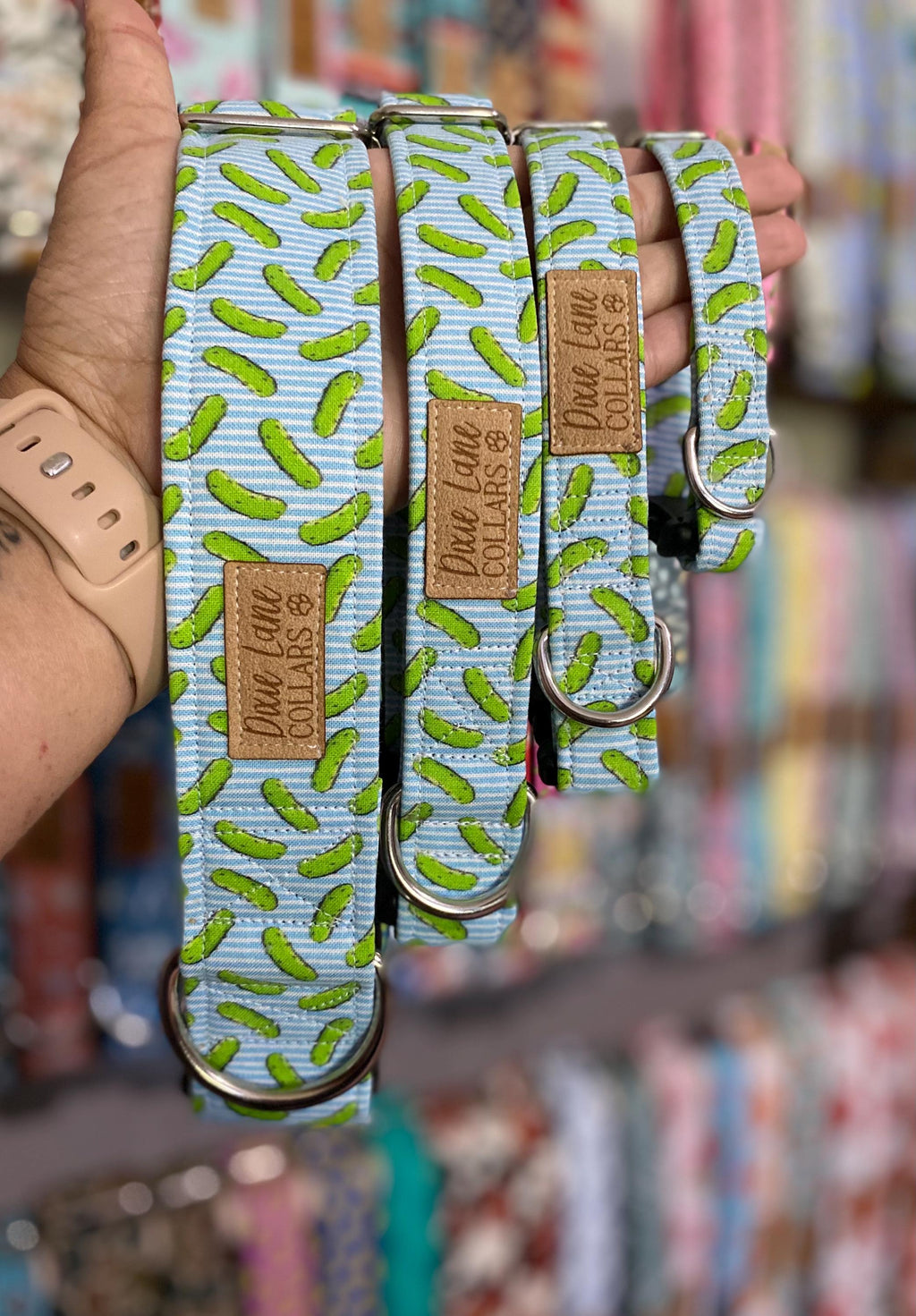 Green Pickle Striped Dog Collar