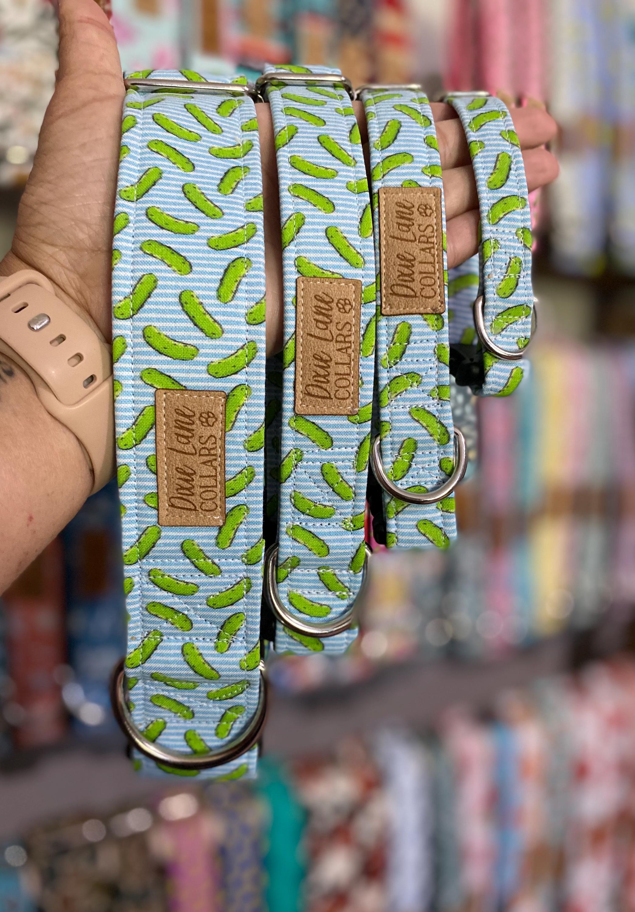 Green Pickle Striped Dog Collar