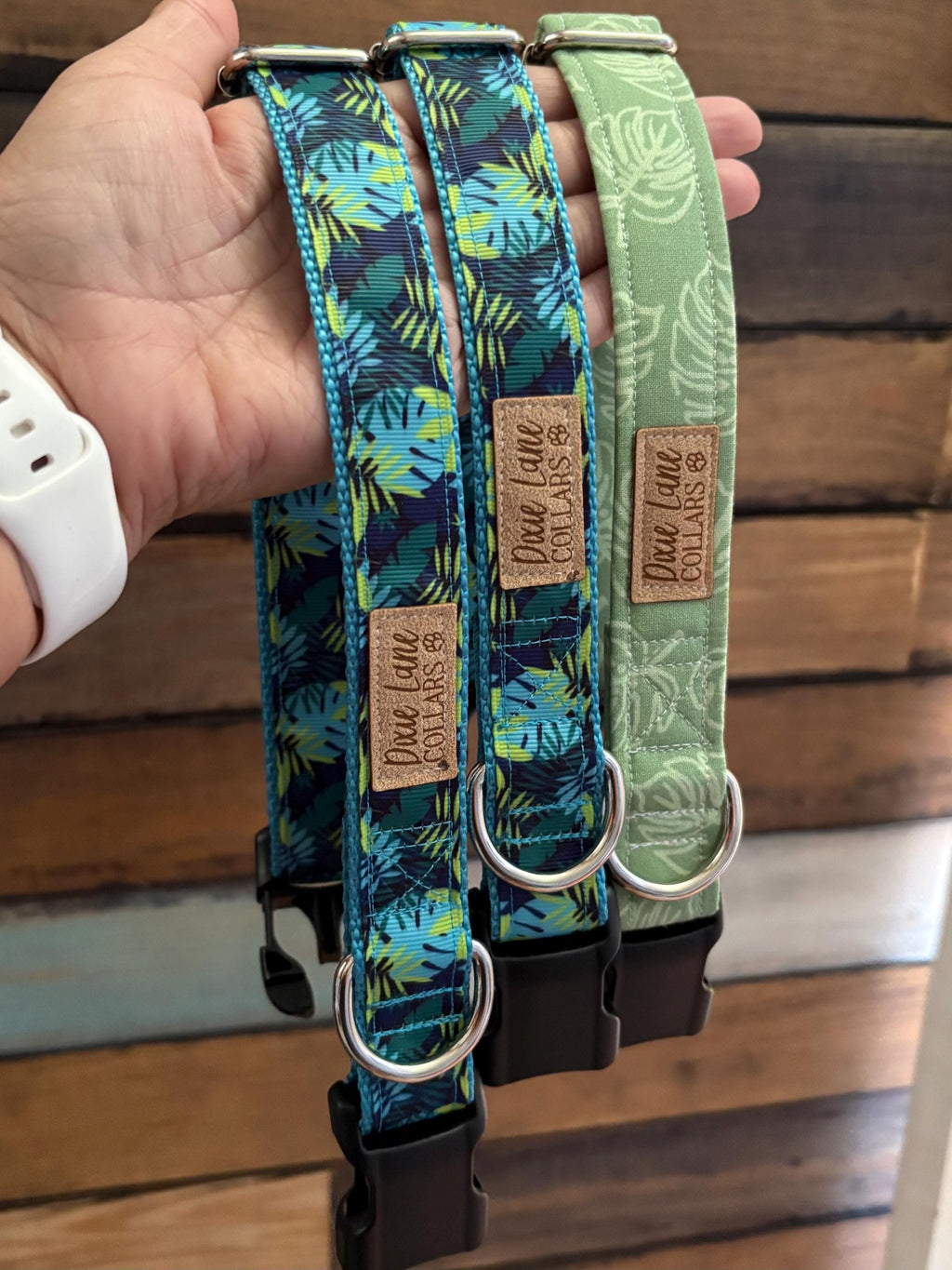Teal Green Monstera Ribbon Dog Collar
