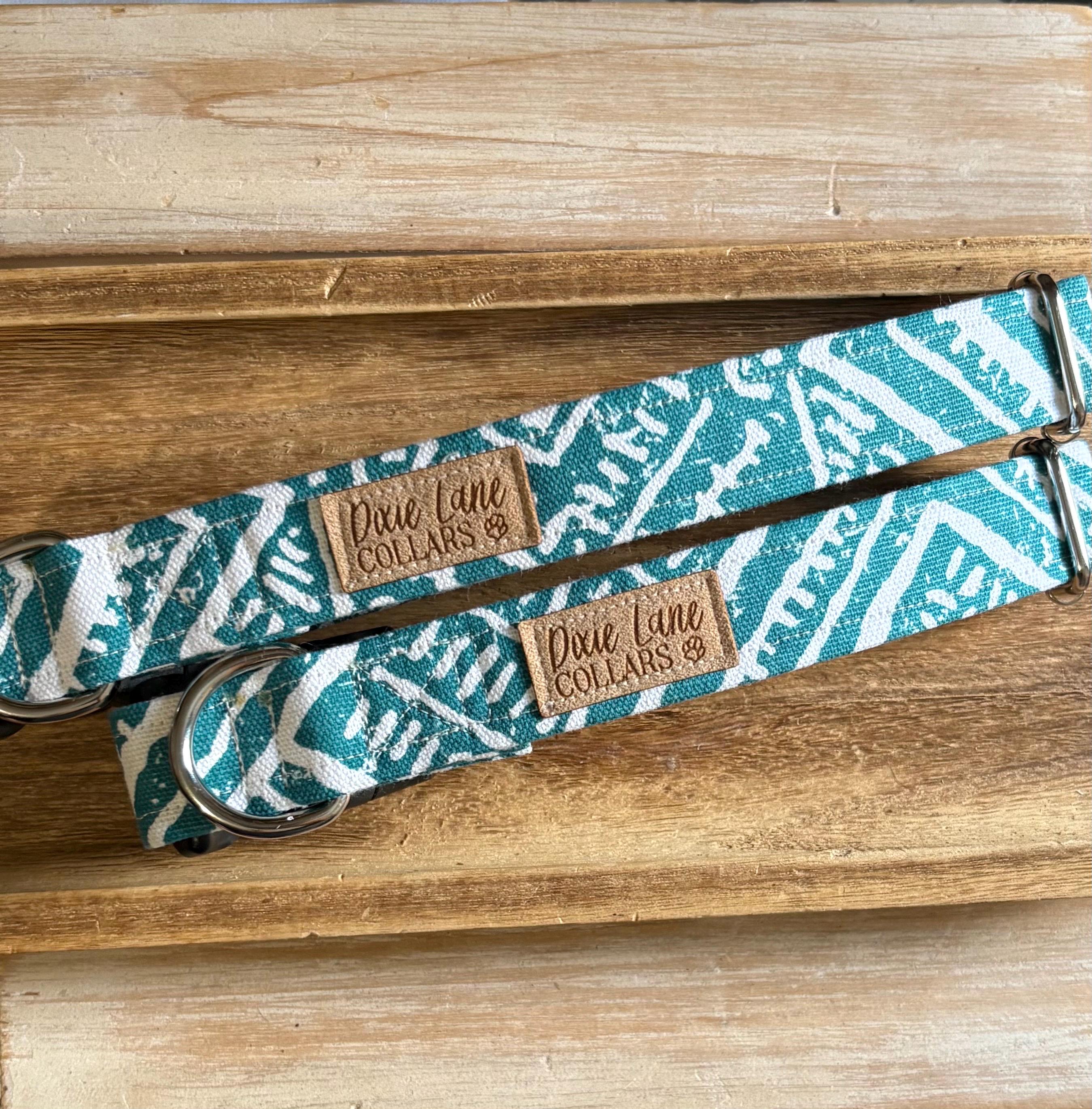 Teal Boho Aztec Dog Collar, Southwestern Tribal Pattern, Dixie Lane Collars