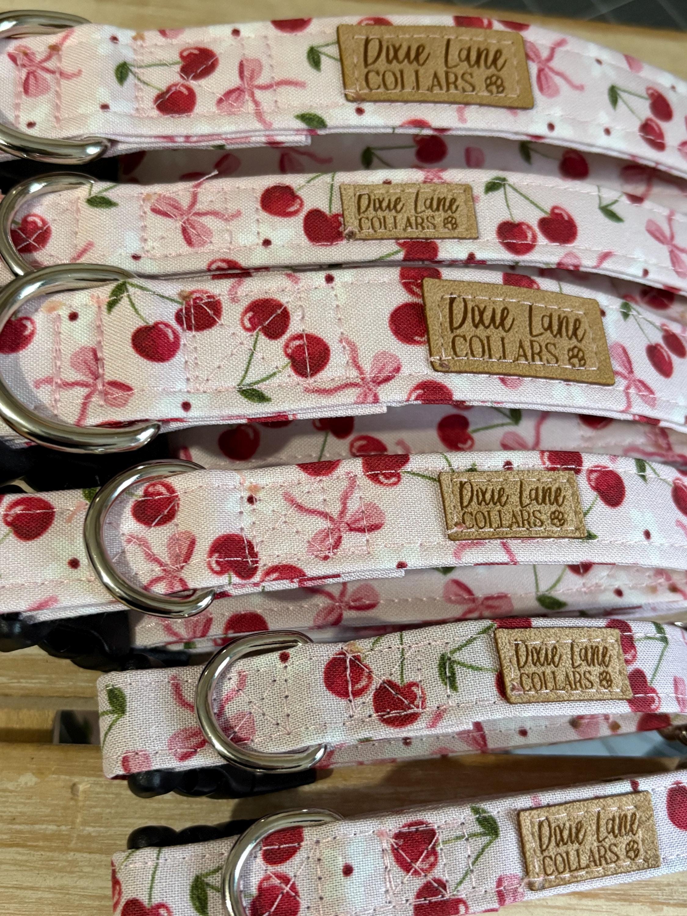Pink Cherry and Bows Floral Dog Collar
