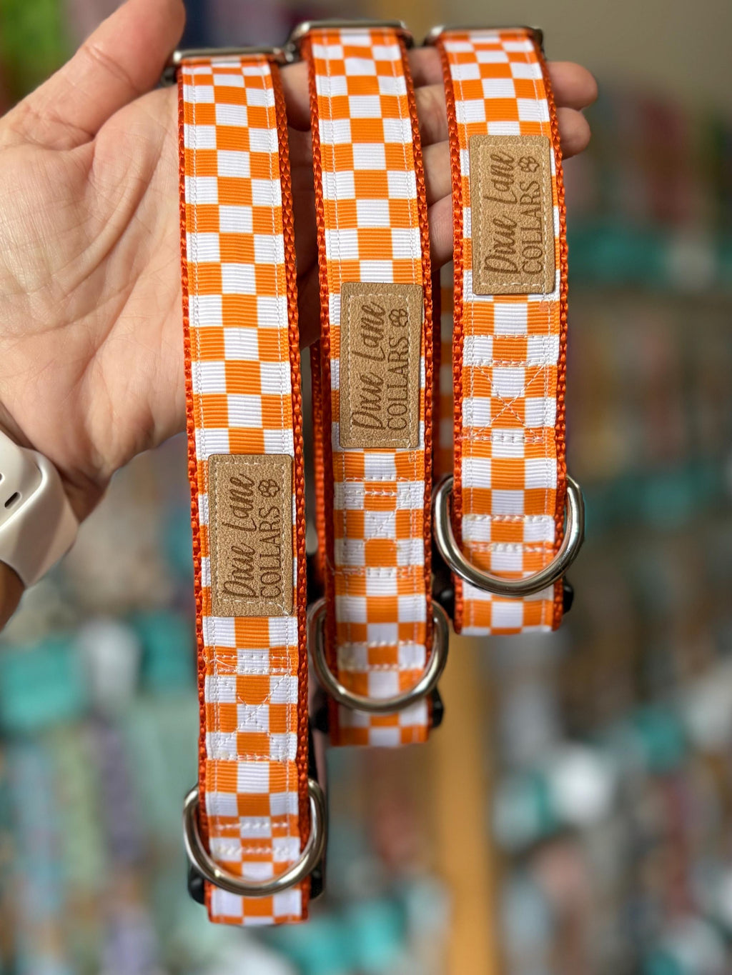 Orange Checkered Ribbon Dog Collar