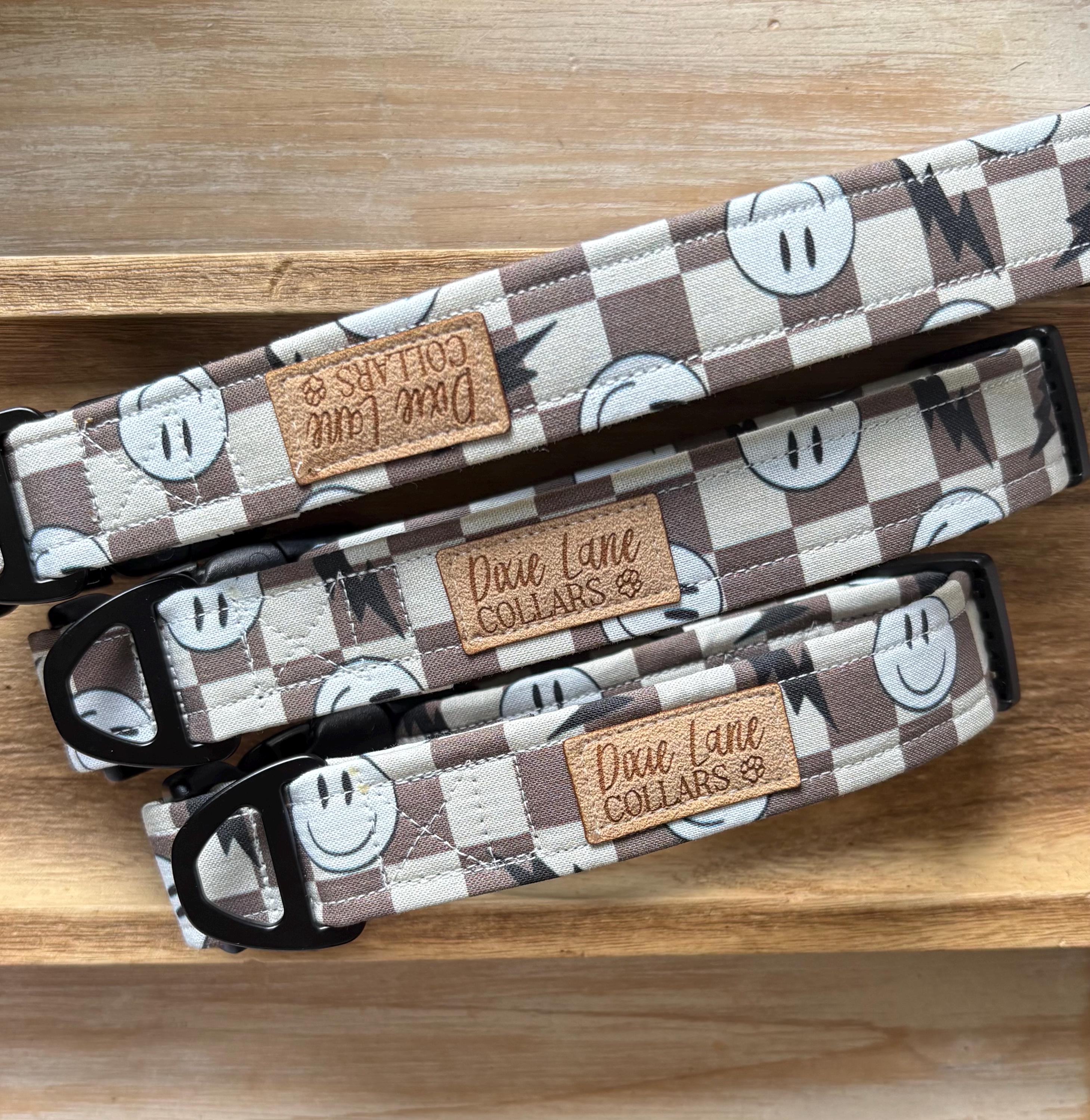 Brown Smiles Checker Dog Collar