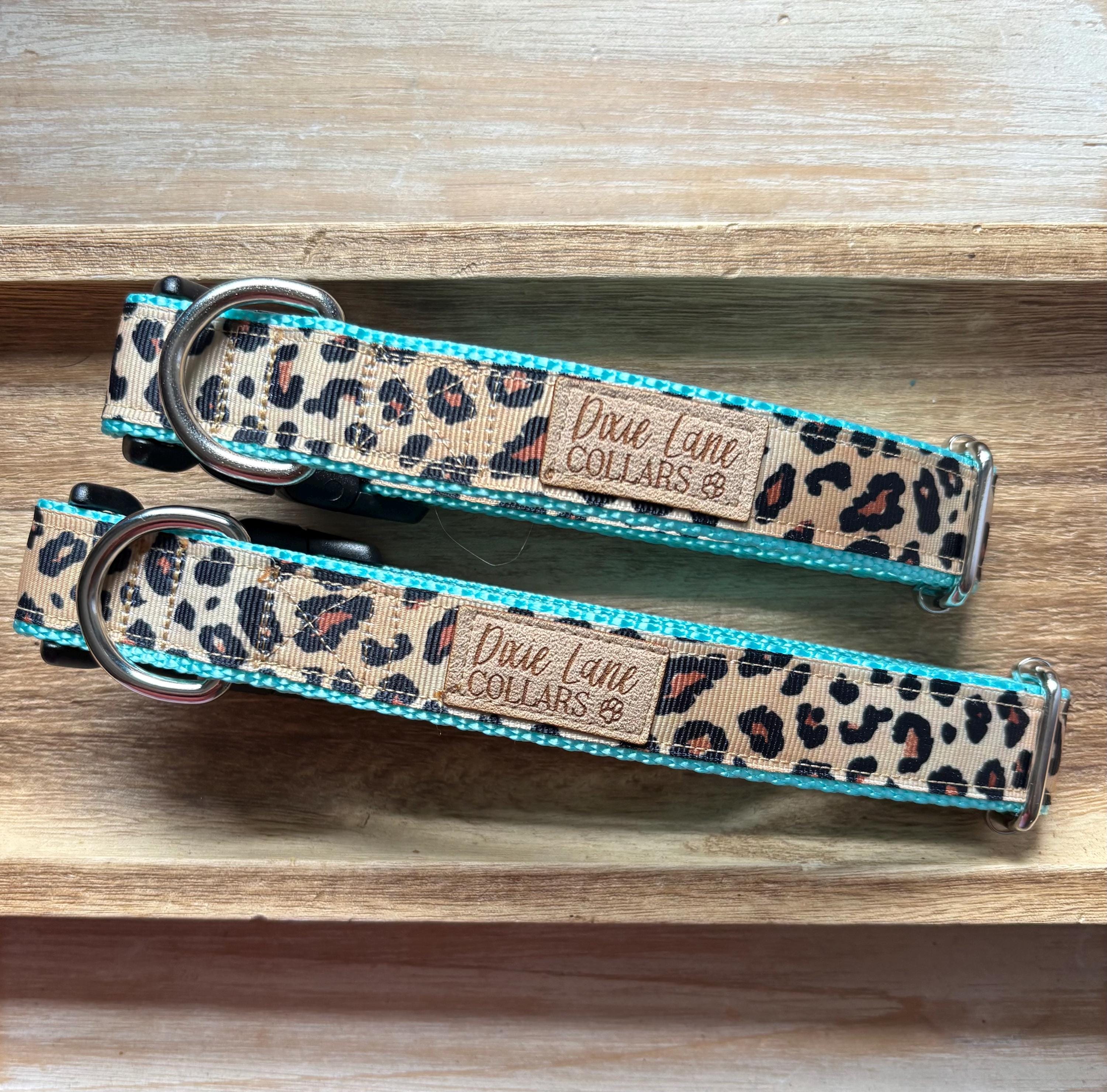 Teal Leopard Ribbon Dog Collar