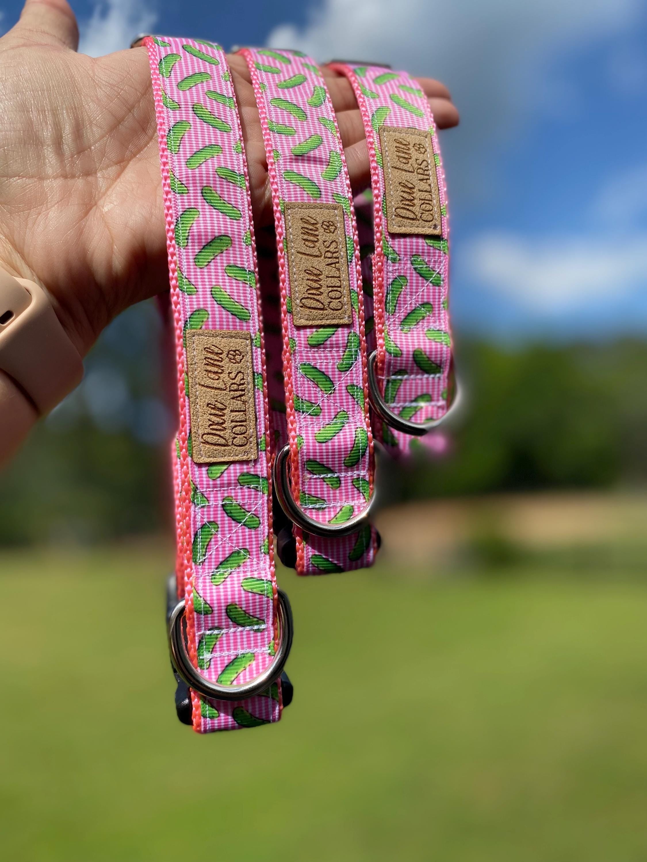 Pink Striped Pickles Dog Collar