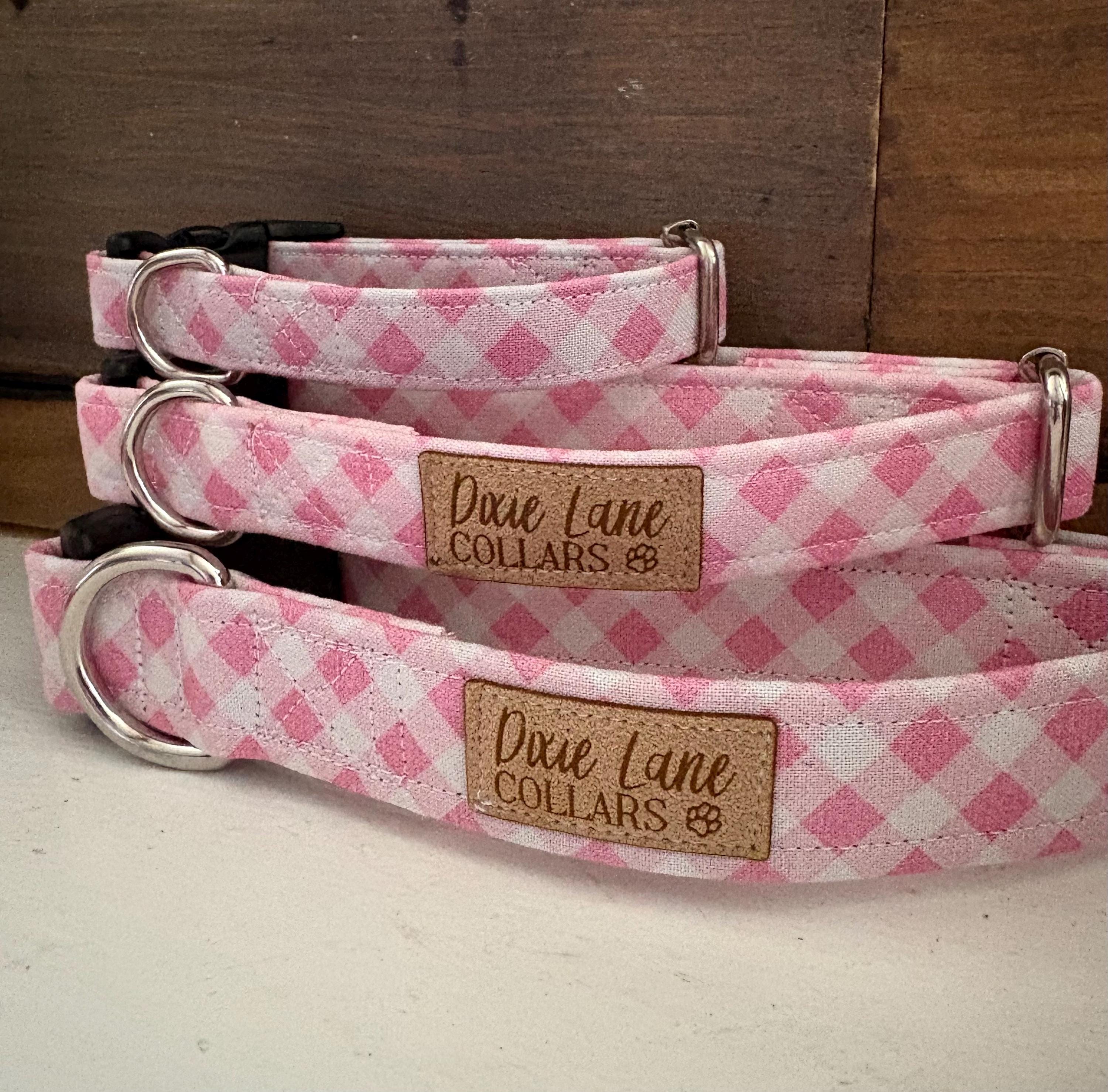 Pink Gingham Plaid Dog Collar