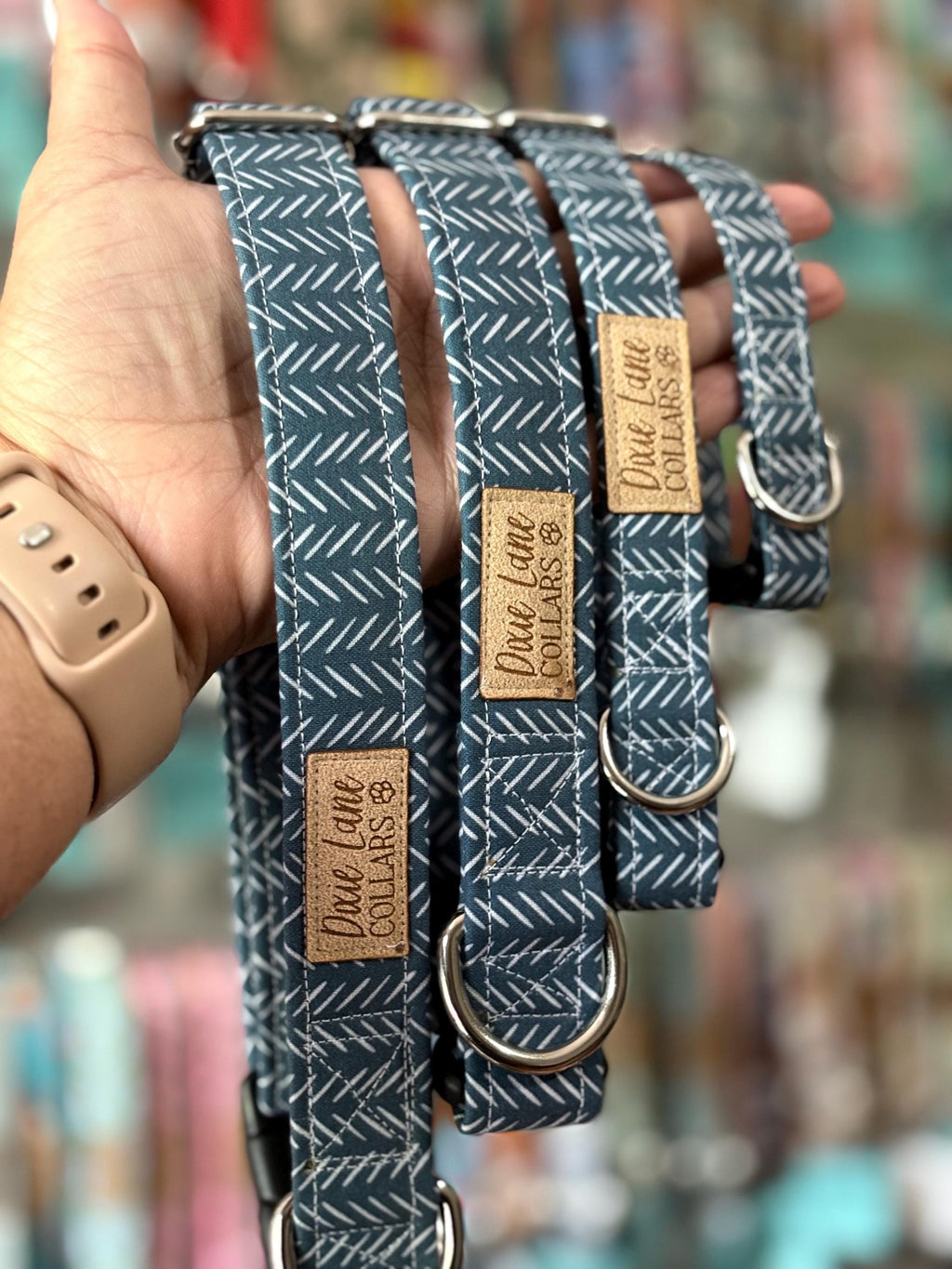 Blue Chevron Boho Dog Collar