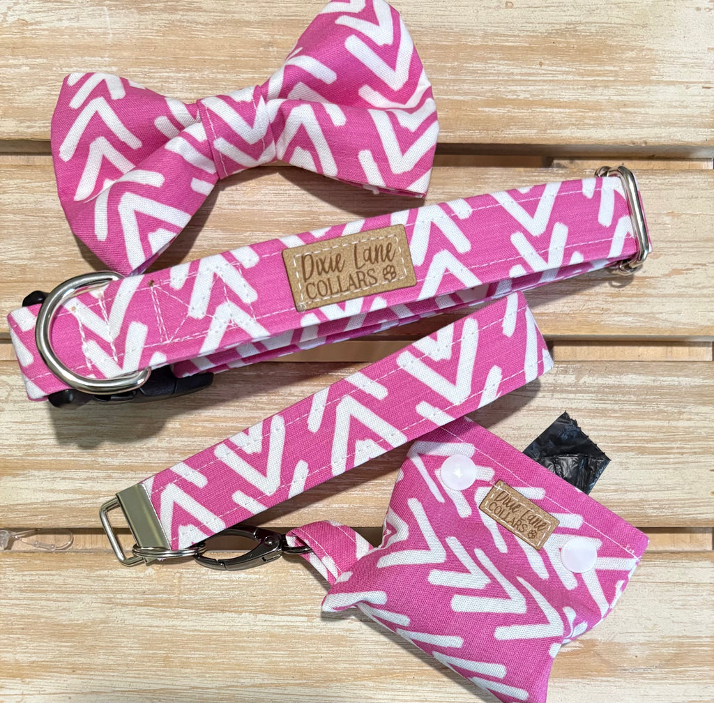 Pink Mudcloth Boho Arrows Dog Collar