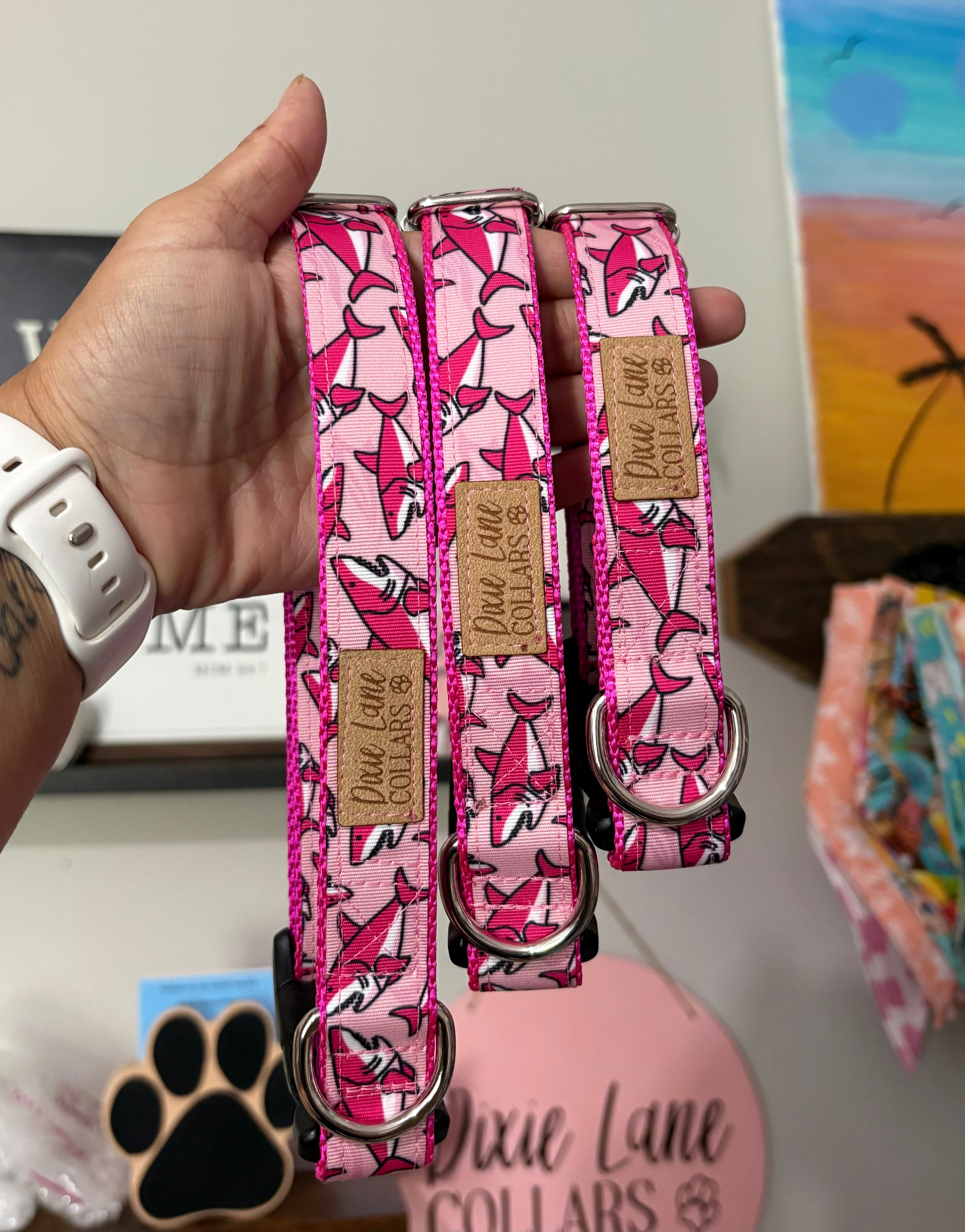 Pink Sharks Dog Collar