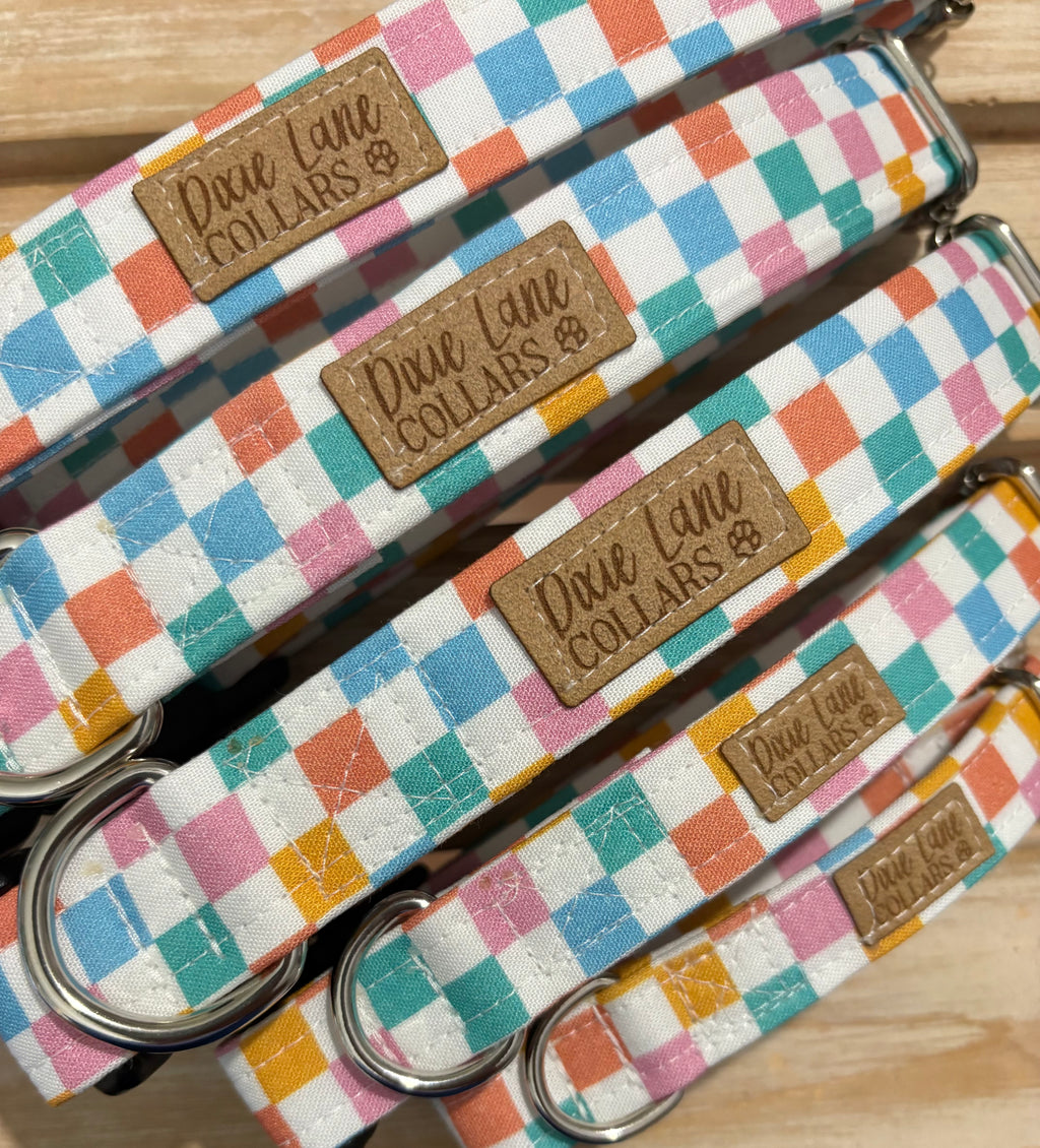 Pastel Checkered Dog Collar