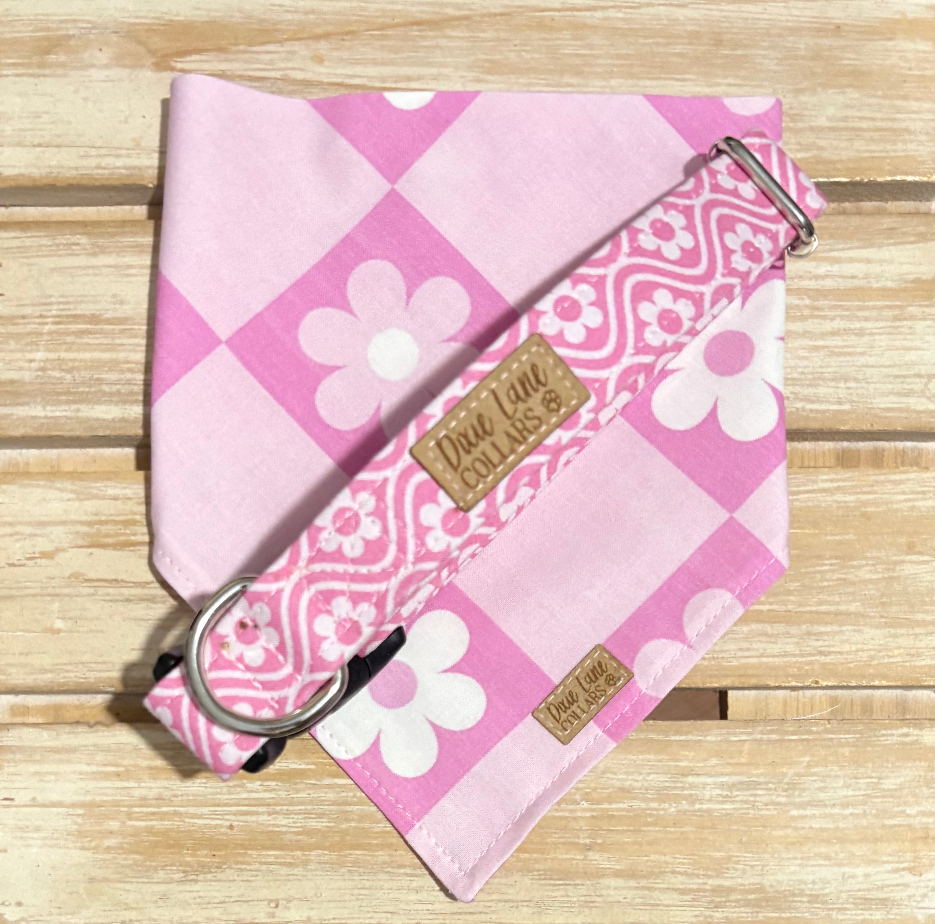 Pink and White Flower Checkered Dog Bandana