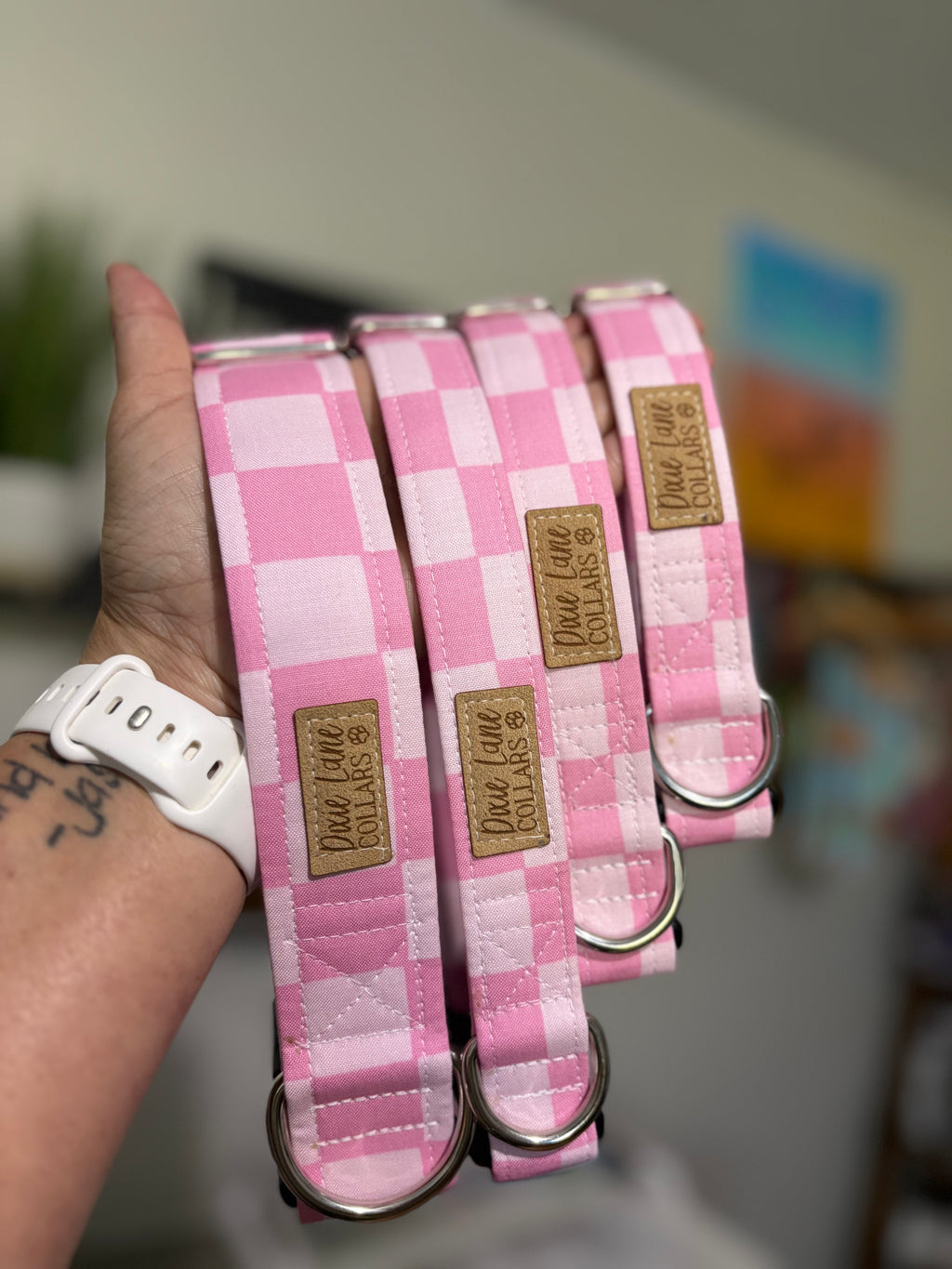 Pink Checkered Dog Collar