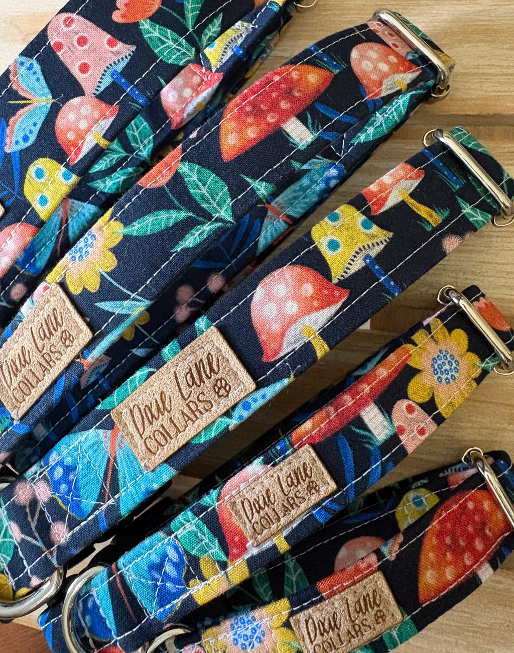 Navy Mushroom Garden Dog Collar