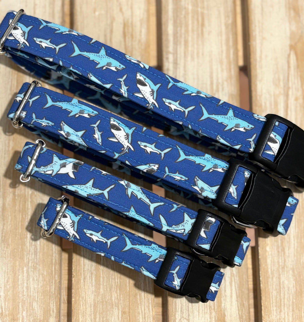 Blue Sharks Dog Collar