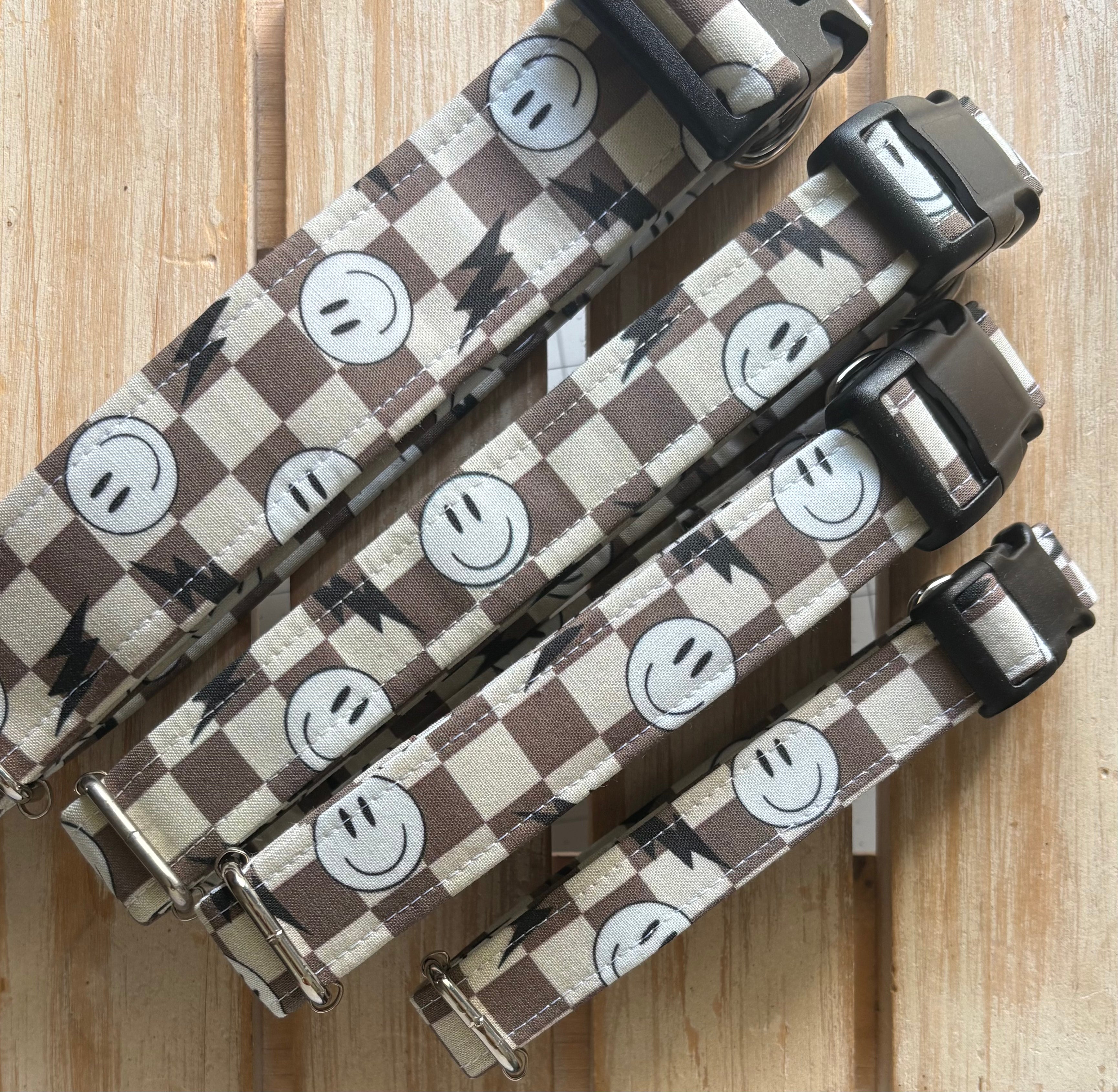 Brown Smiles Checker Dog Collar
