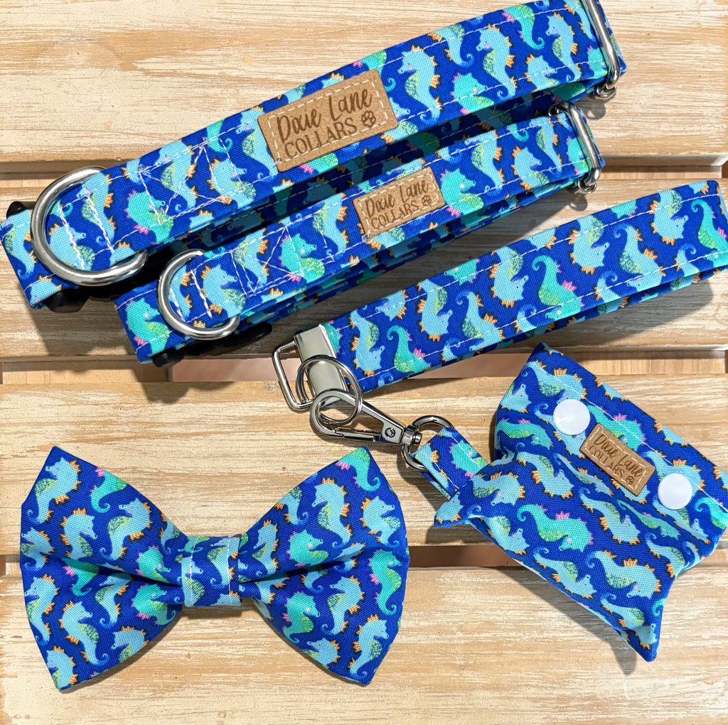 Blue Seahorses Dog Collar