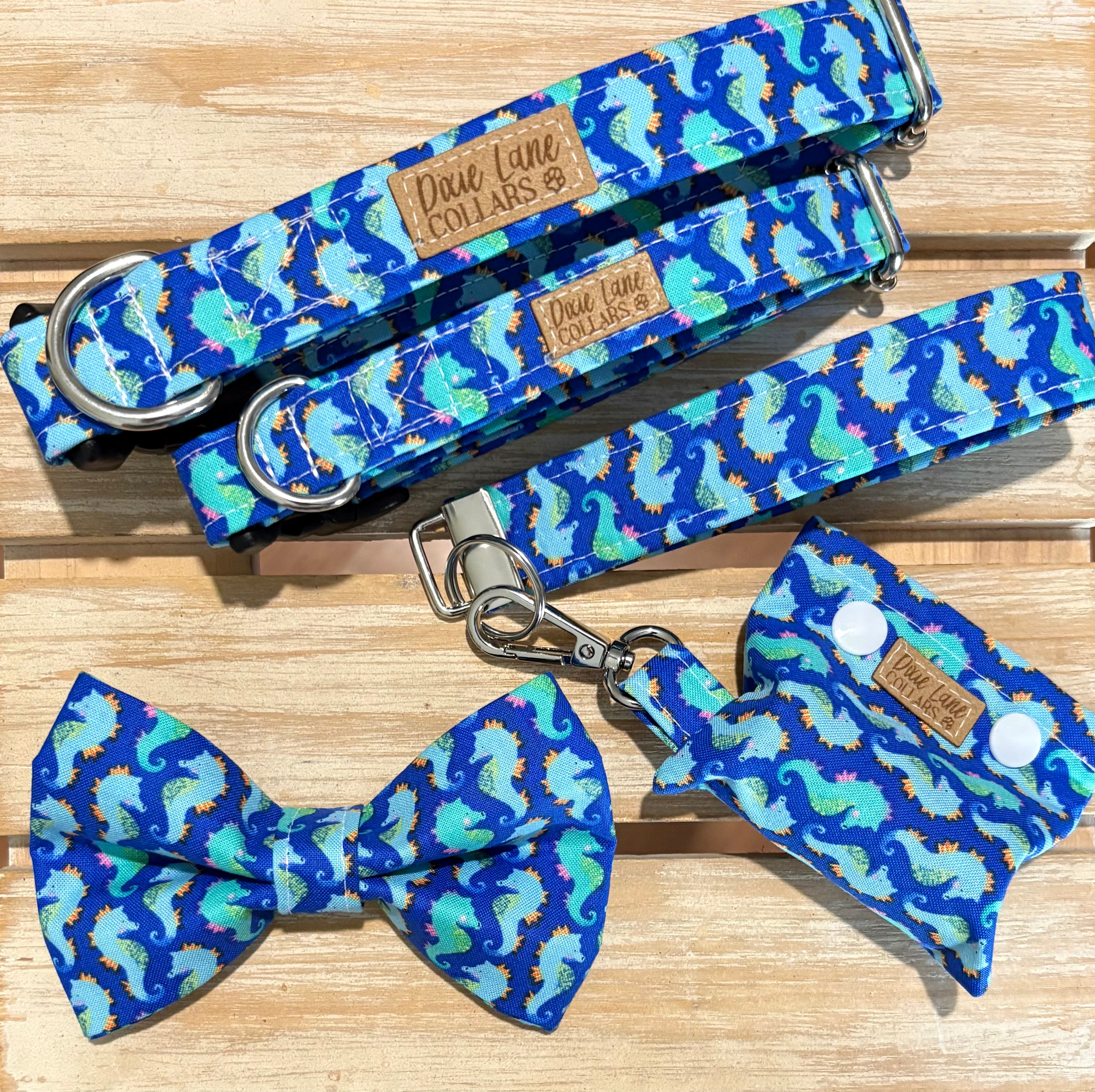 Blue Seahorses Dog Collar