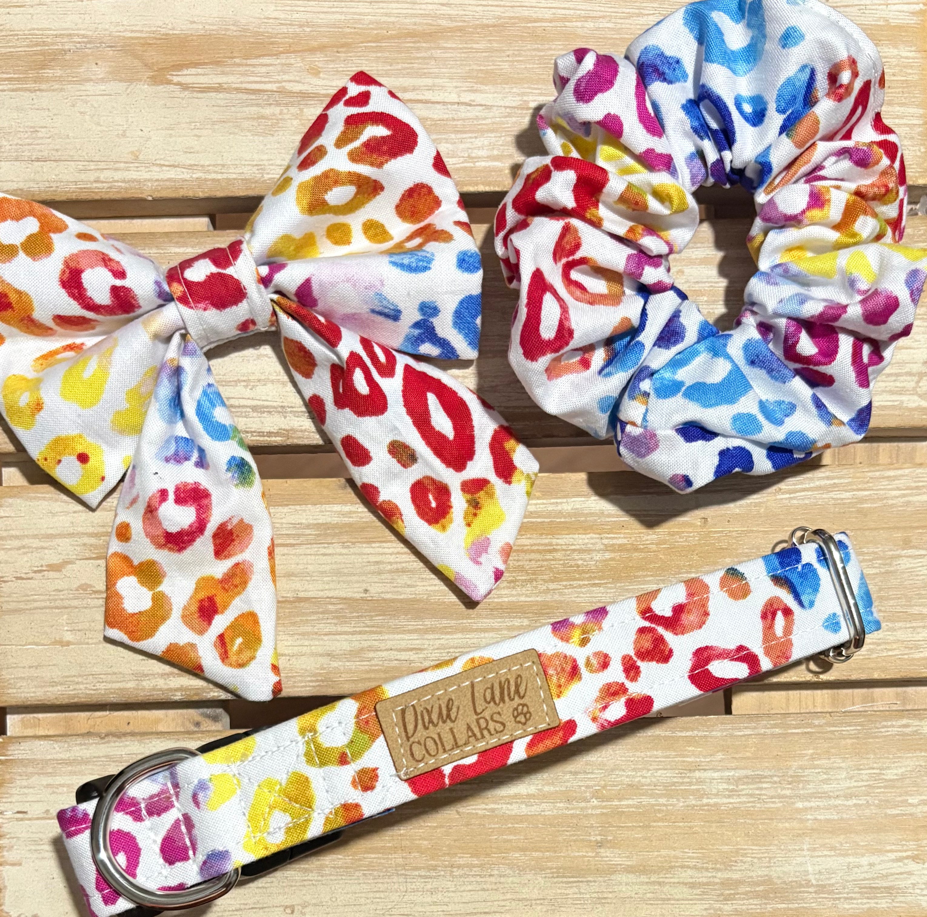 Rainbow Leopard Print Dog Collar