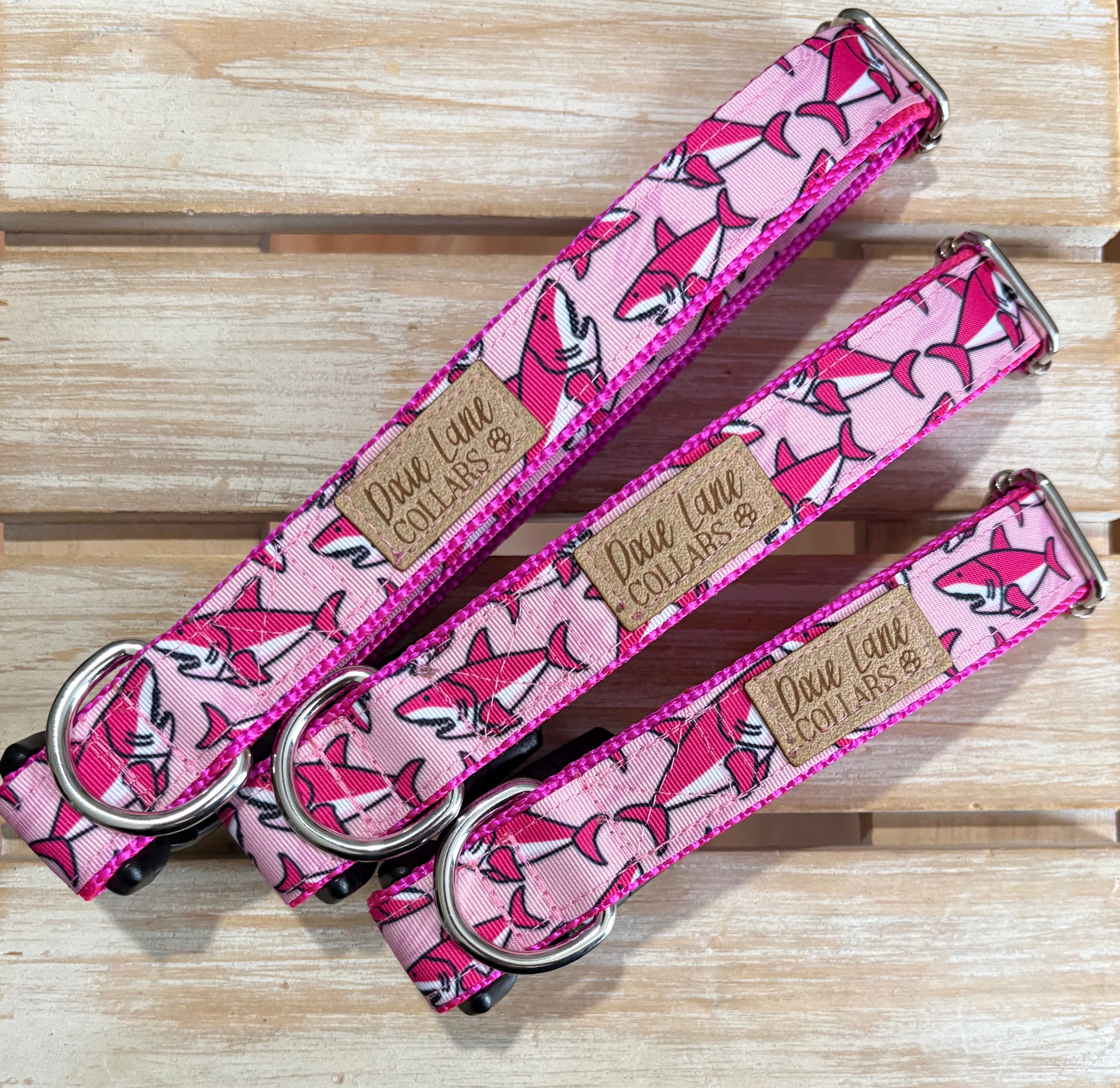 Pink Sharks Dog Collar