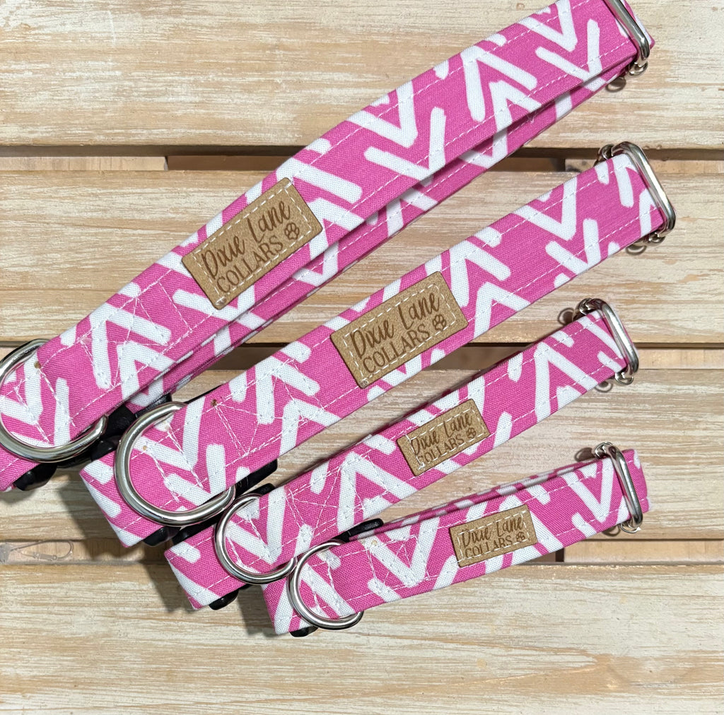 Pink Mudcloth Boho Arrows Dog Collar