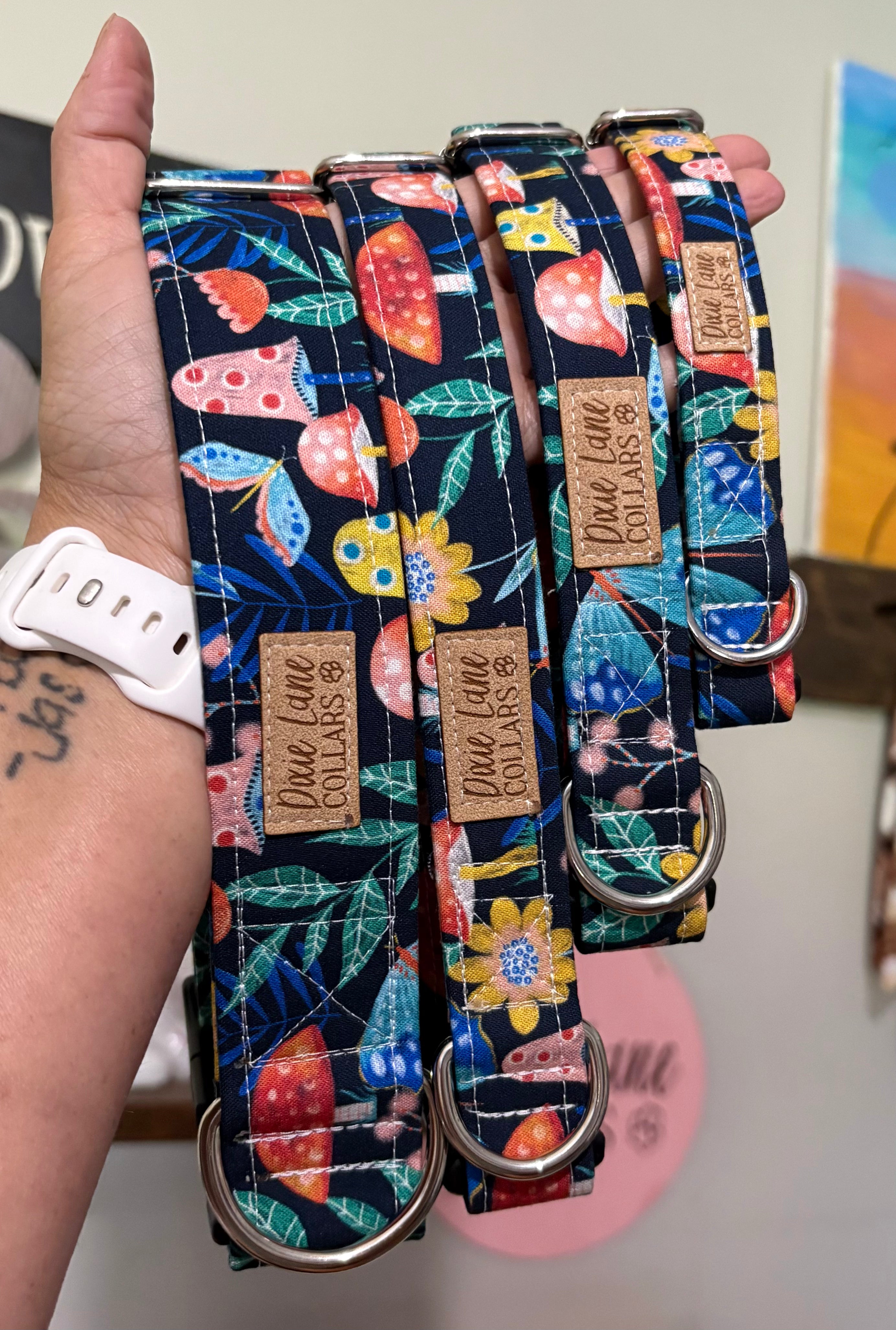 Navy Mushroom Garden Dog Collar