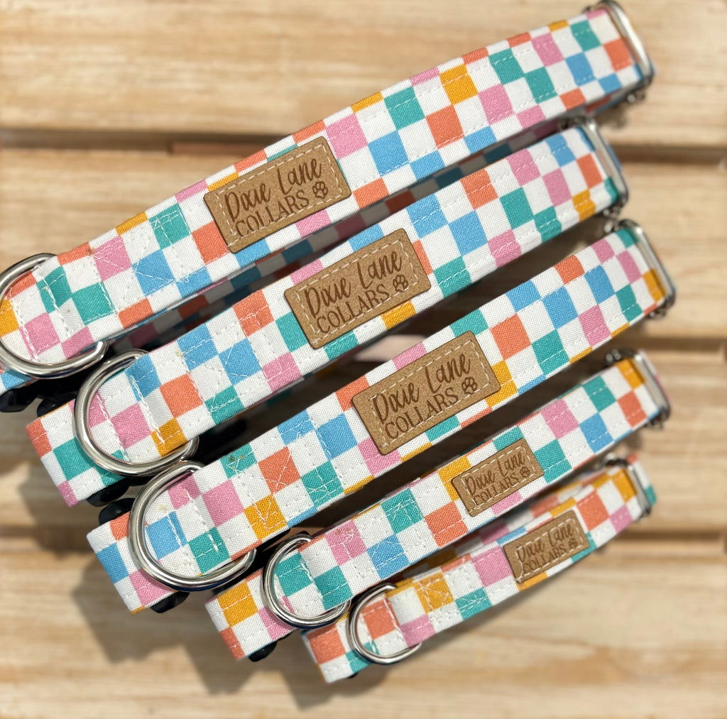 Pastel Checkered Dog Collar