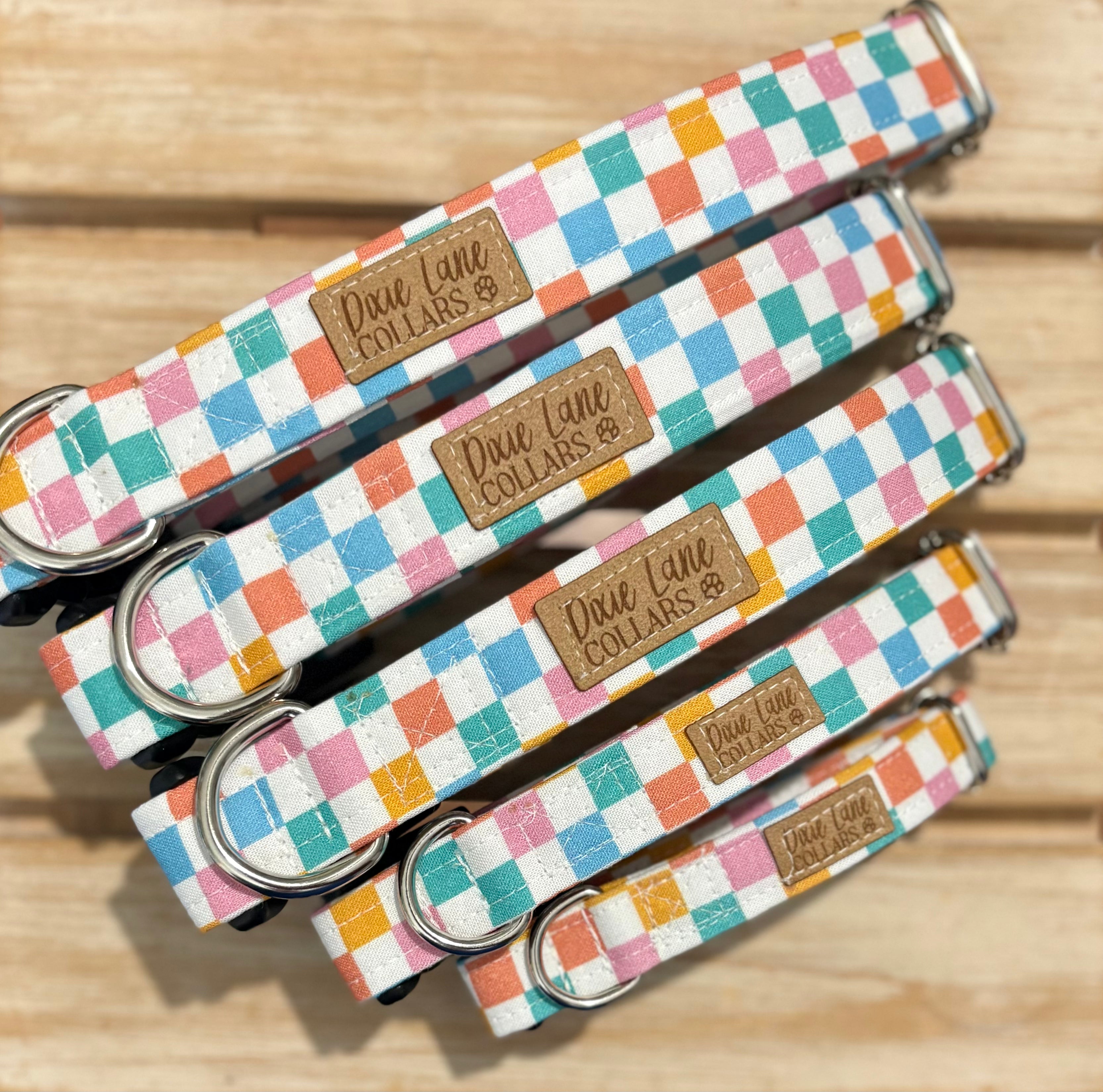 Pastel Checkered Dog Collar