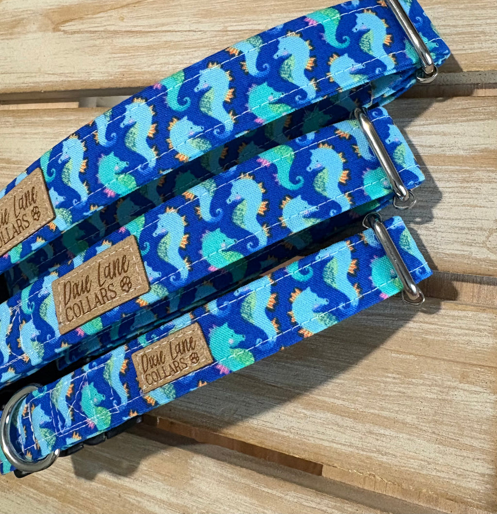 Blue Seahorses Dog Collar