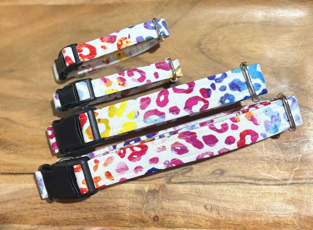 Rainbow Leopard Print Dog Collar