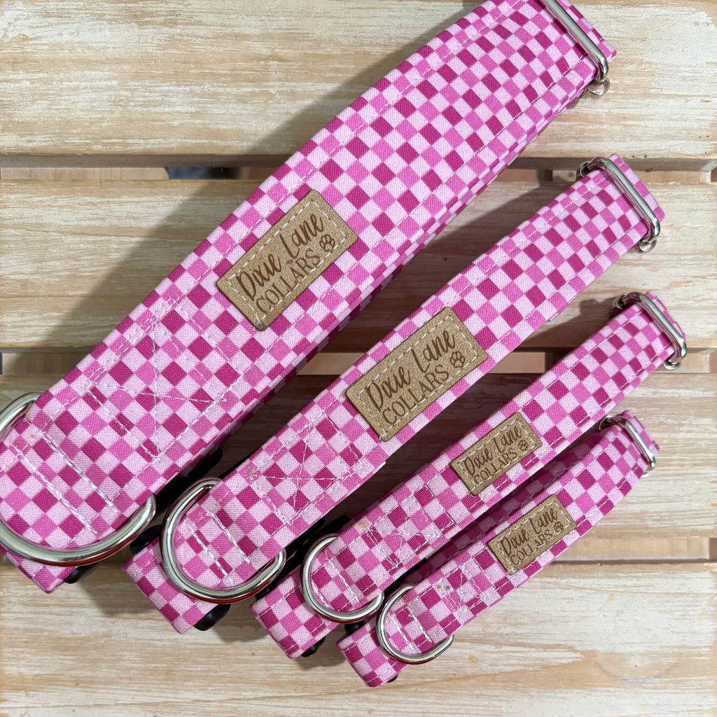 Raspberry and Pink Checkered Dog Collar